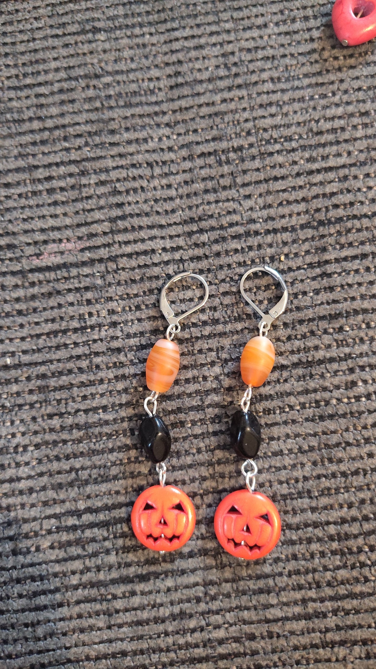 Dangle Halloween Orange and Black Pumpkin Earrings