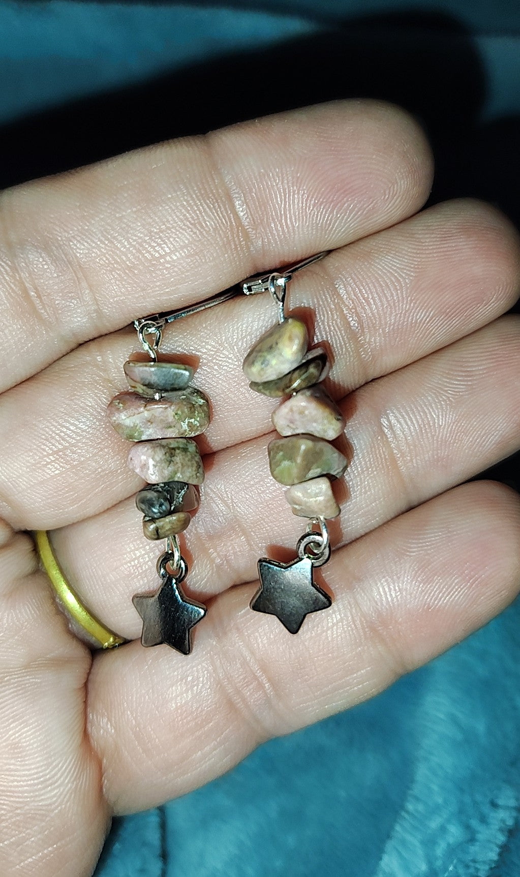 Rhodonite and Hematite Star Dangle Earrings