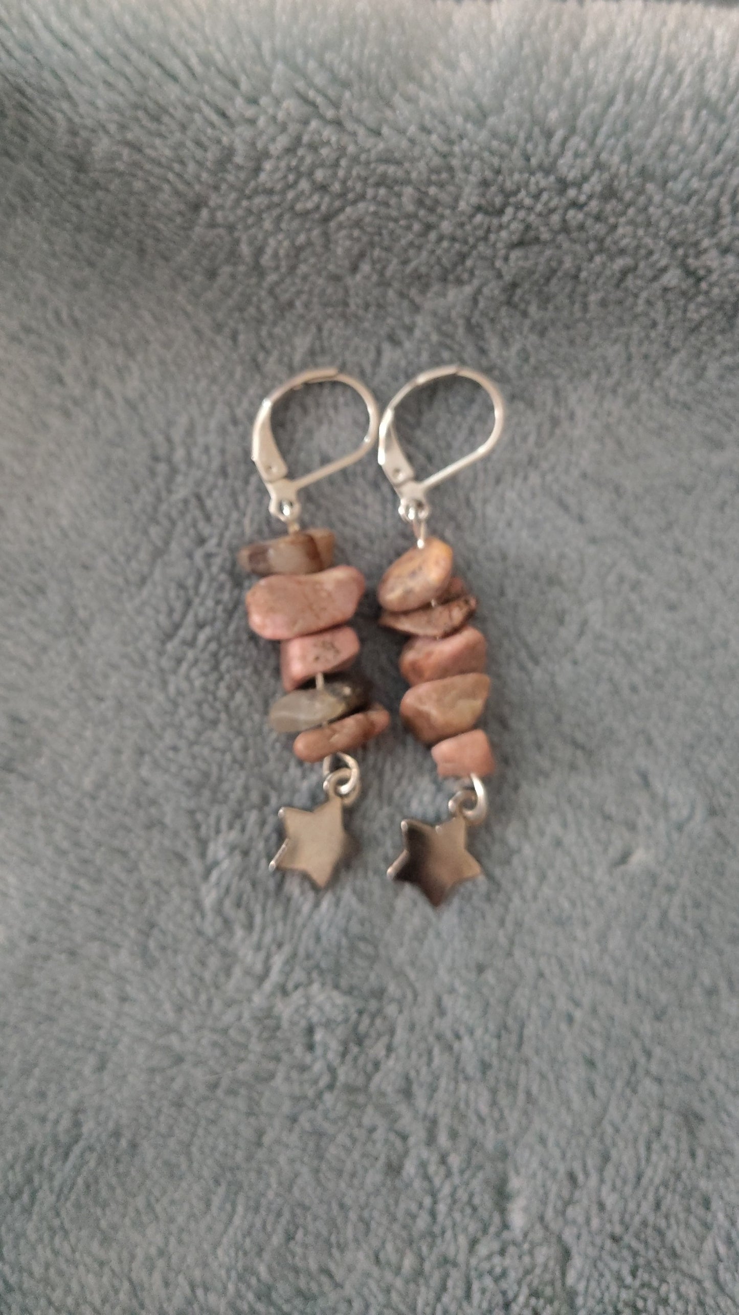 Rhodonite and Hematite Star Dangle Earrings
