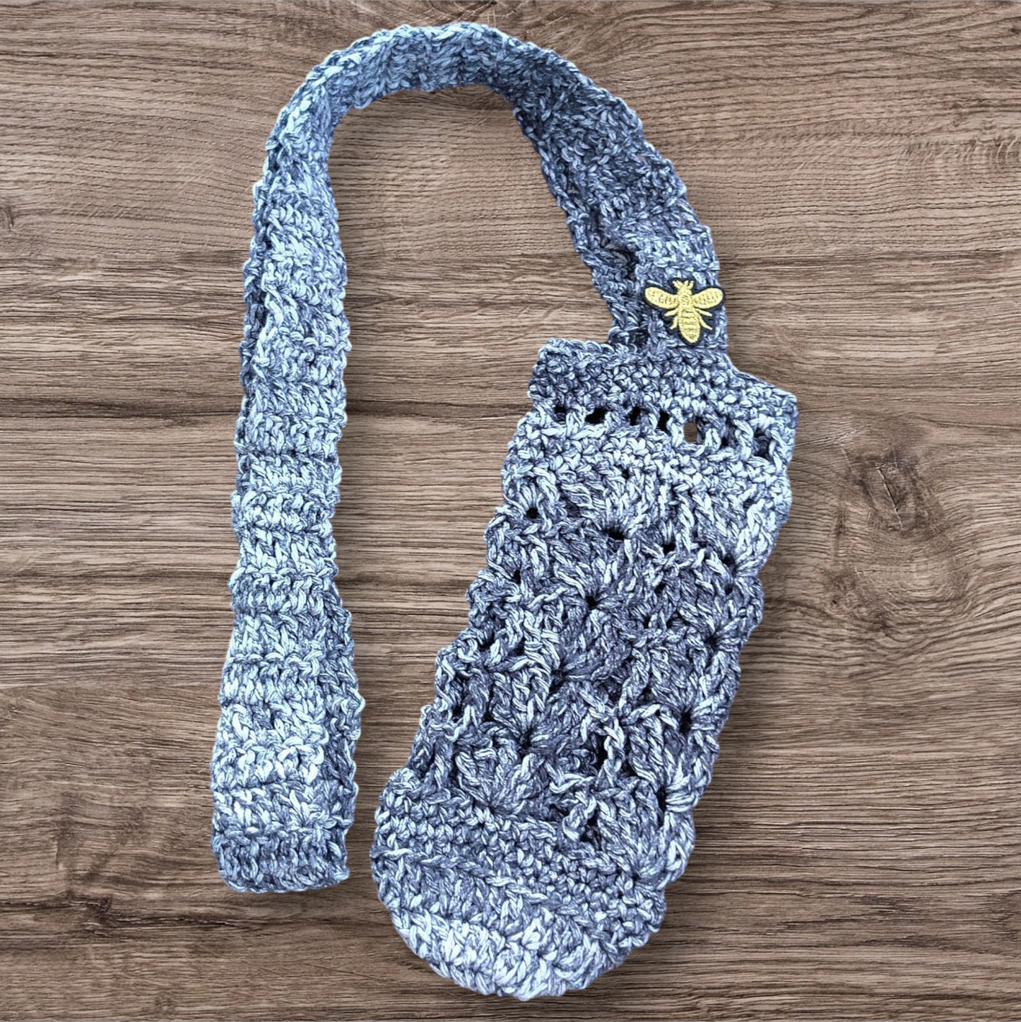 Crocheted Water Bottle Holder - Black With Bee