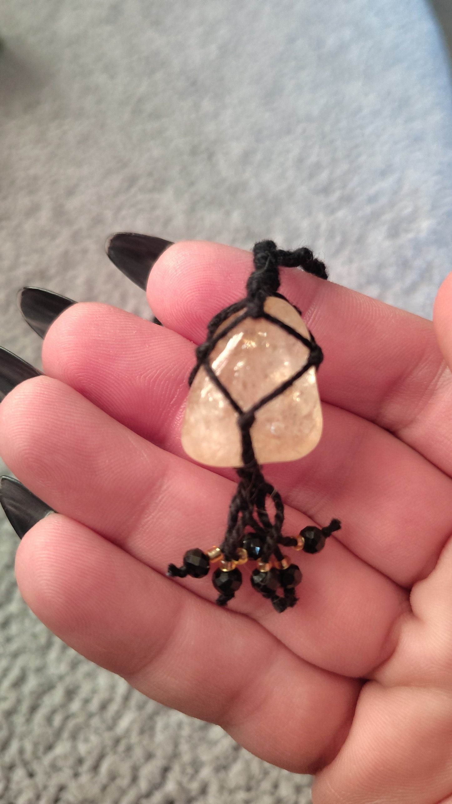 Black Cord Macrame Tumbled Citrine Necklace