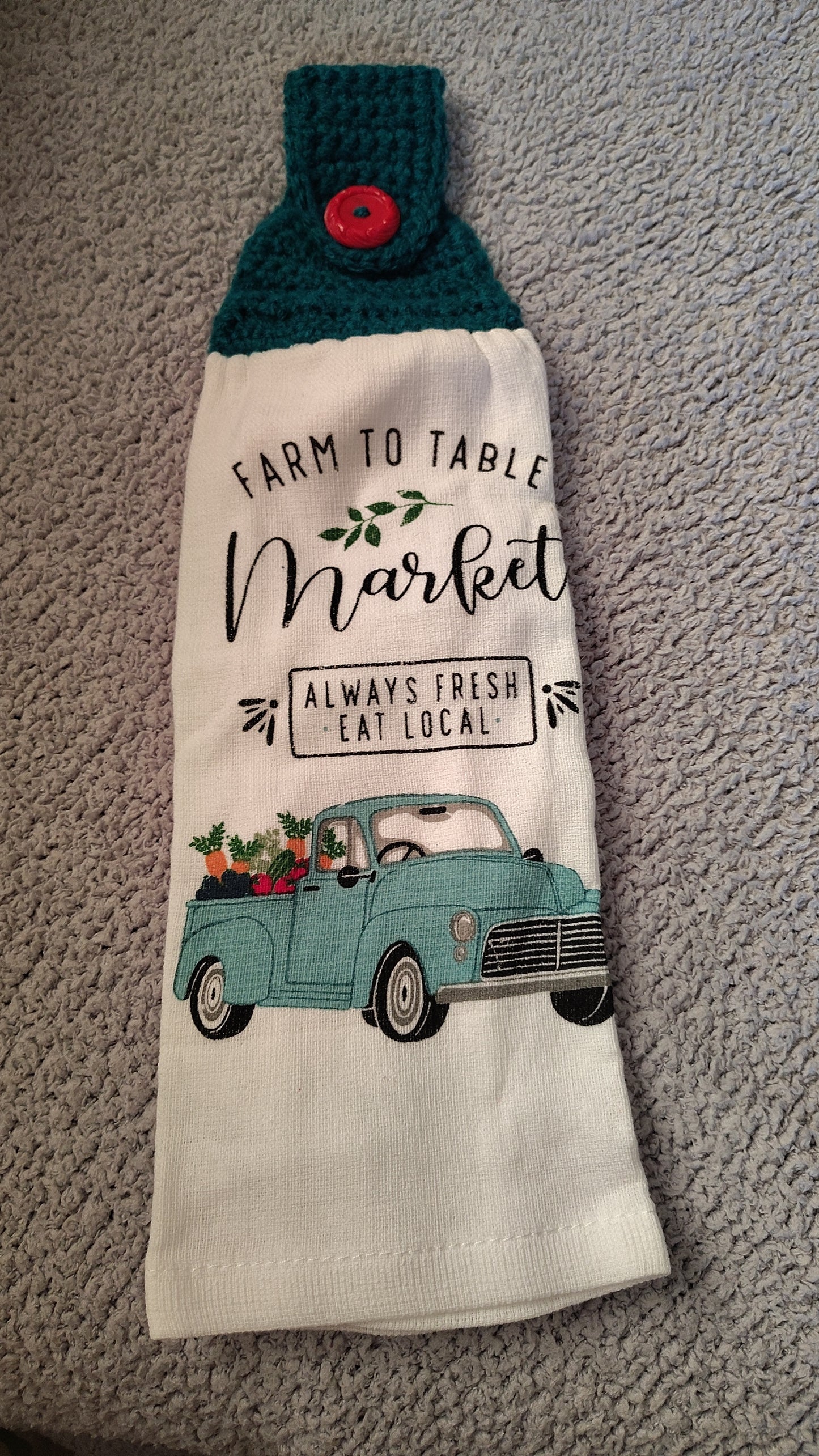 Crochet-topped Hanging Kitchen Towel (farm truck)