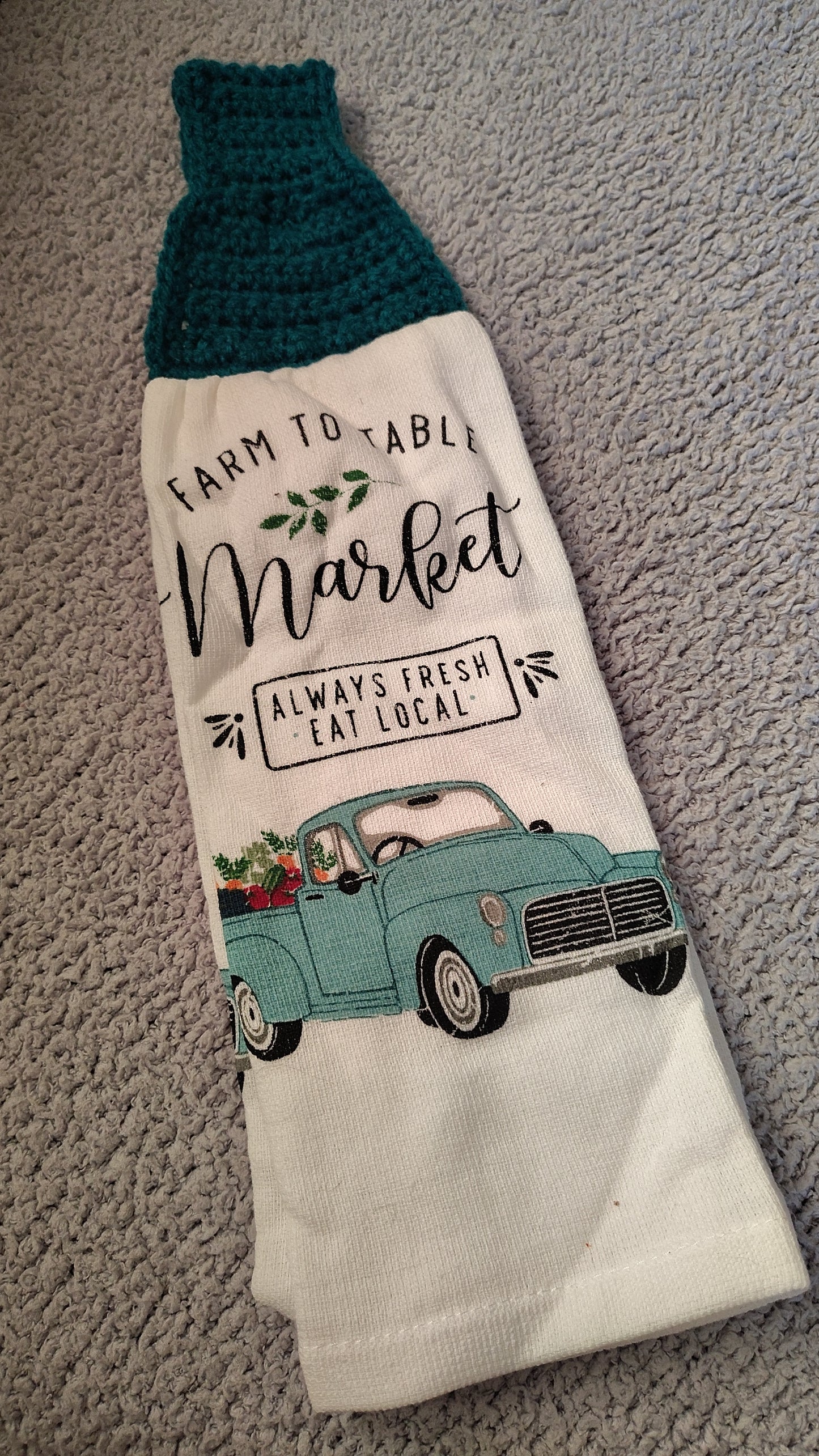 Crochet-topped Hanging Kitchen Towel (farm truck)