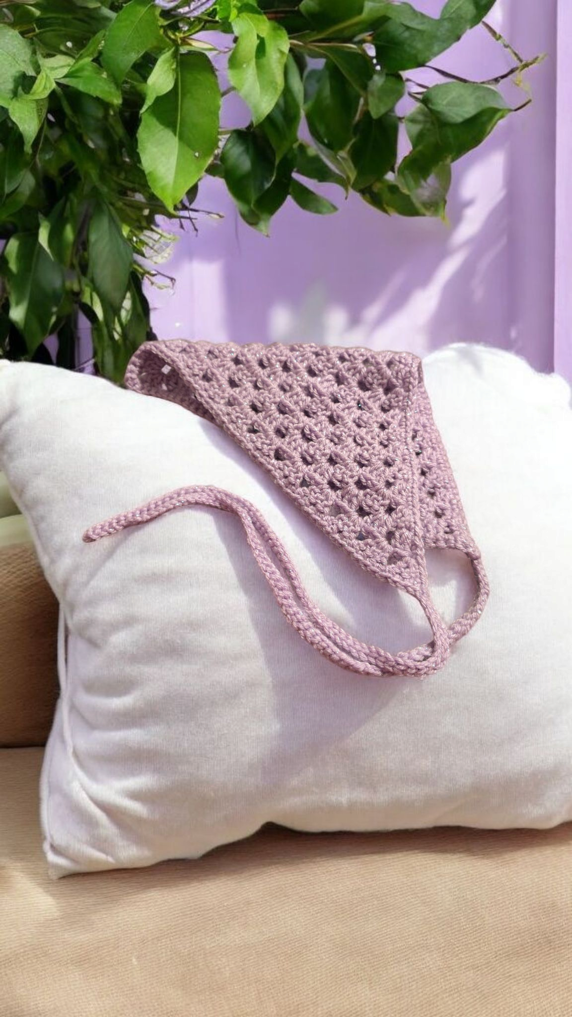 Crocheted Lavender Sparkle Bandana Headscarf