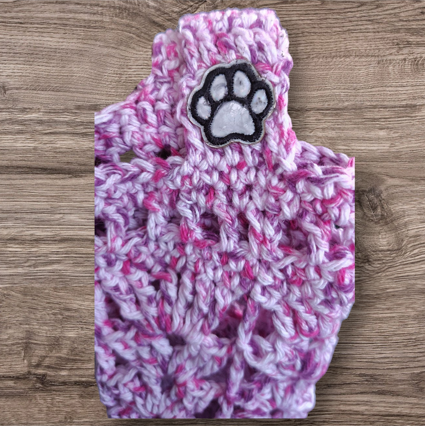 Crocheted Water Bottle Holder - Berry with Paw Print