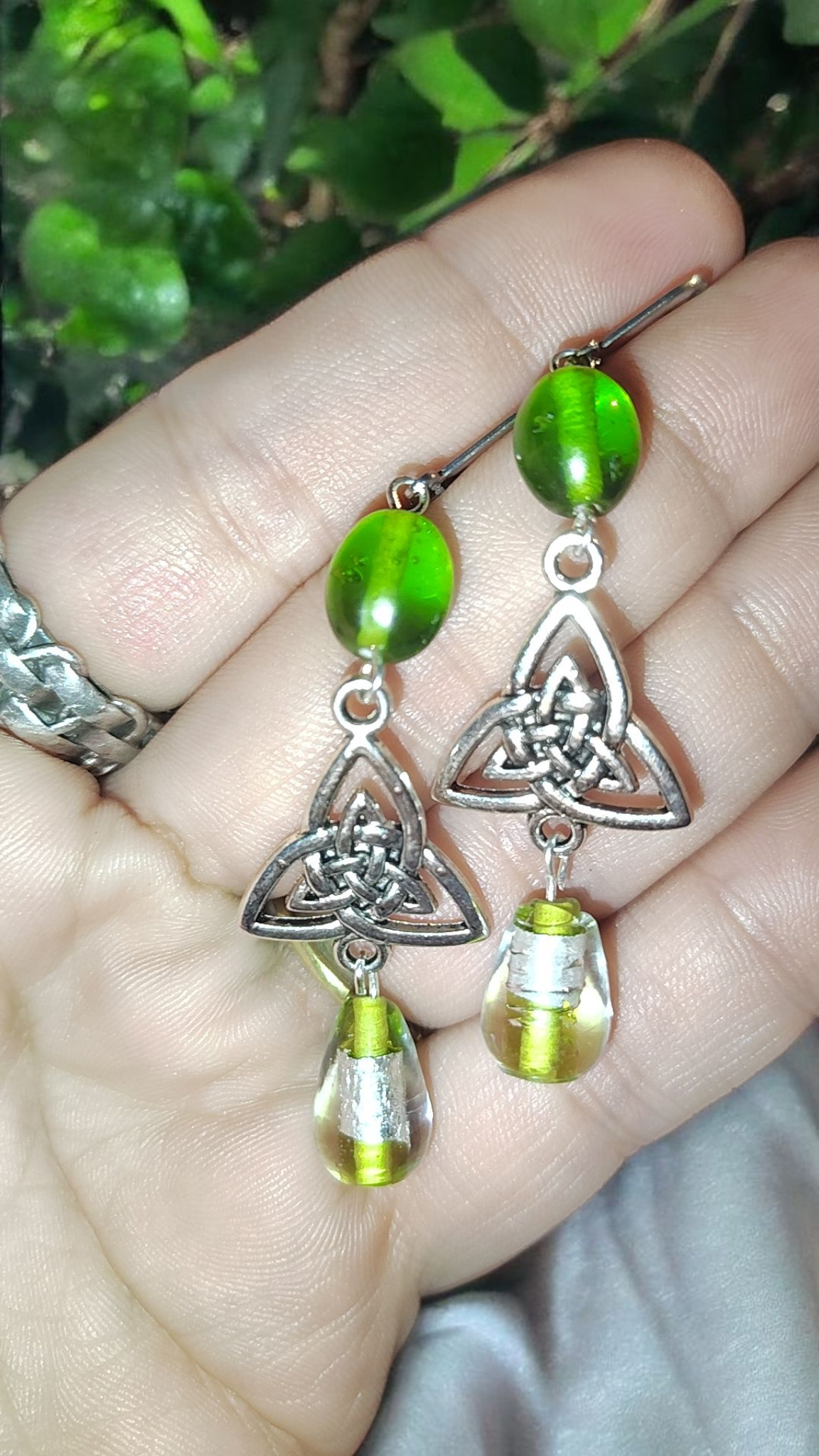 Green Celtic Knot Dangle Earrings