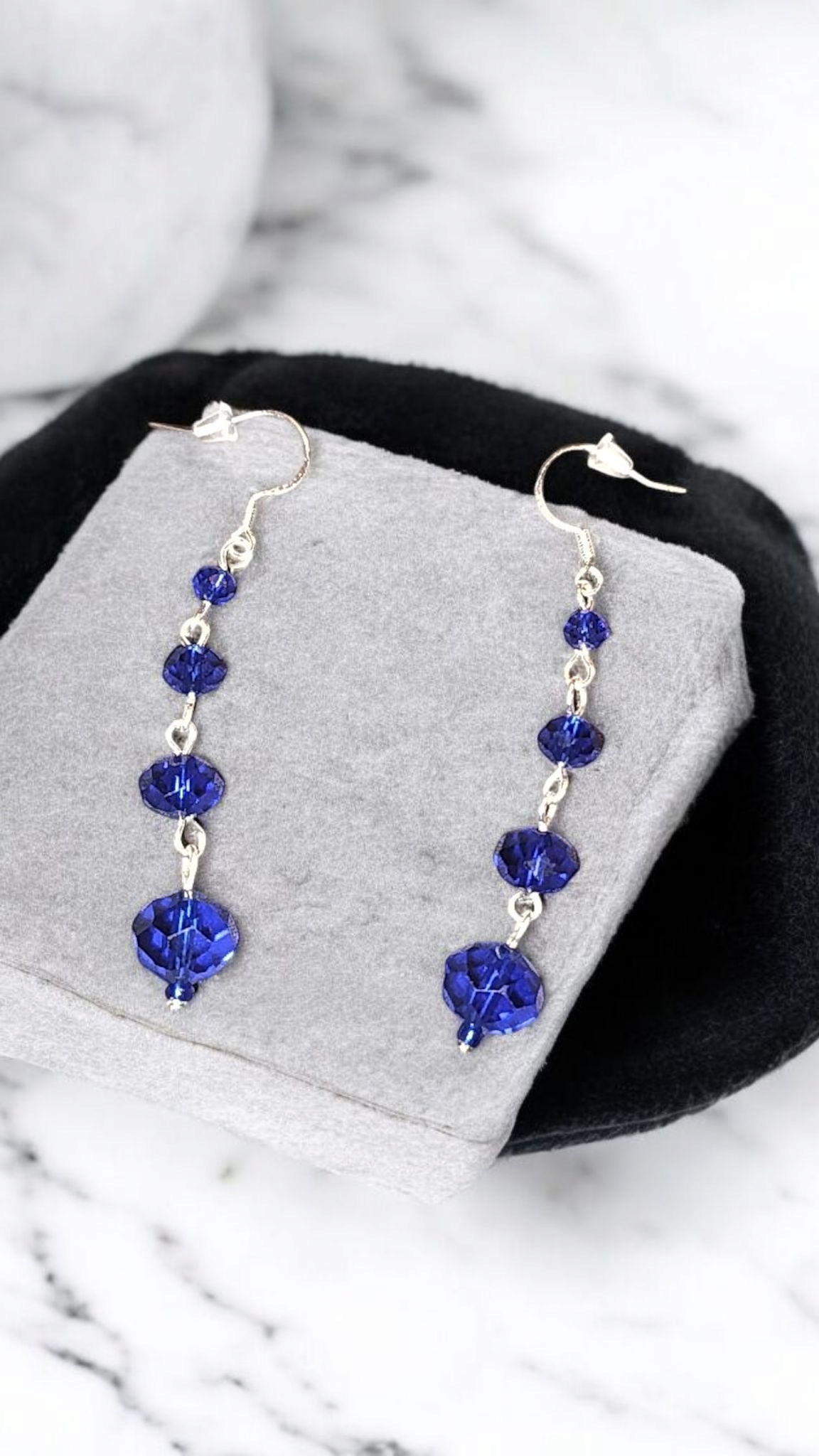925 Blue Glass Dangle Earrings