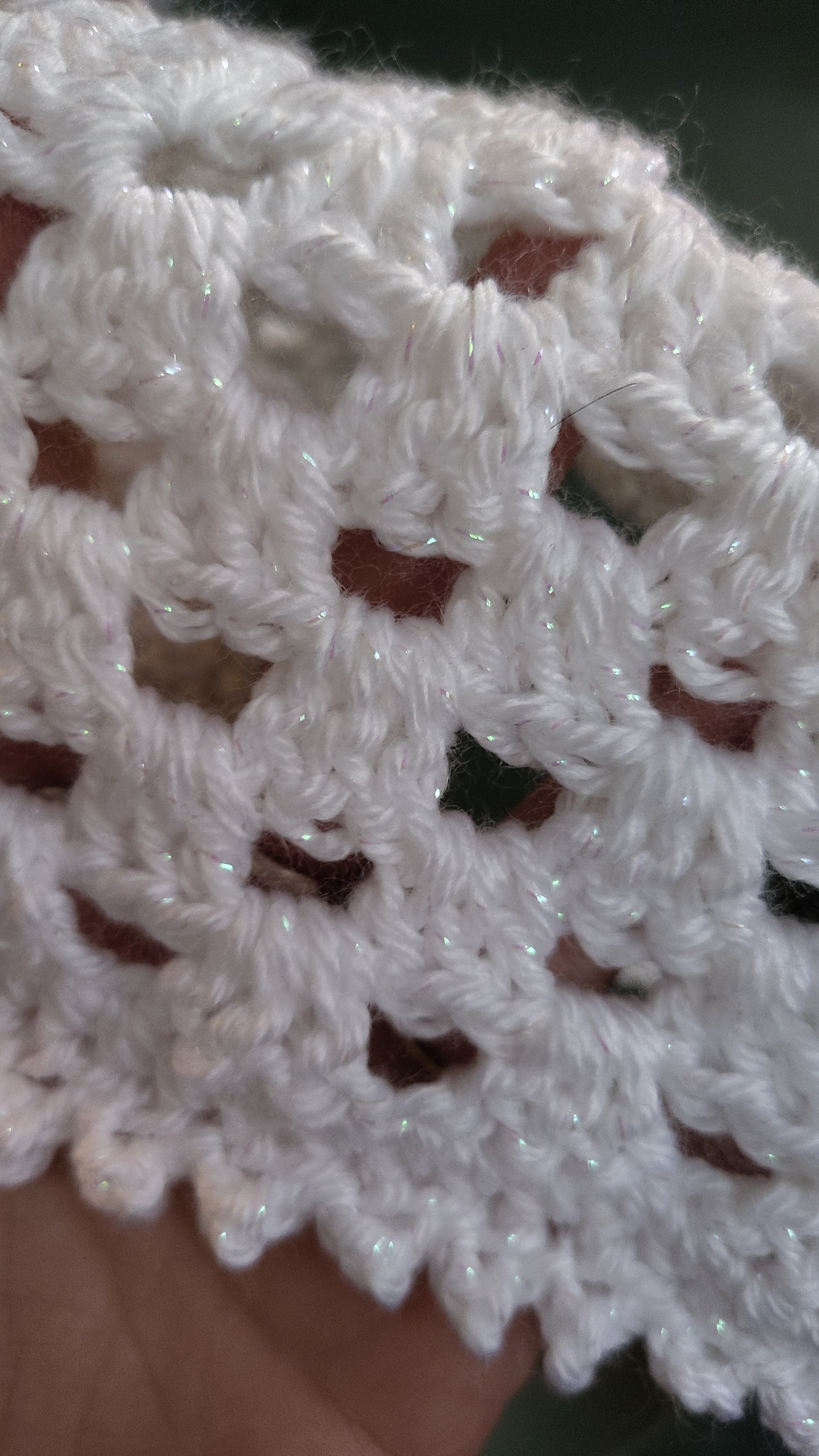 Crocheted White Sparkle Bandana Headscarf