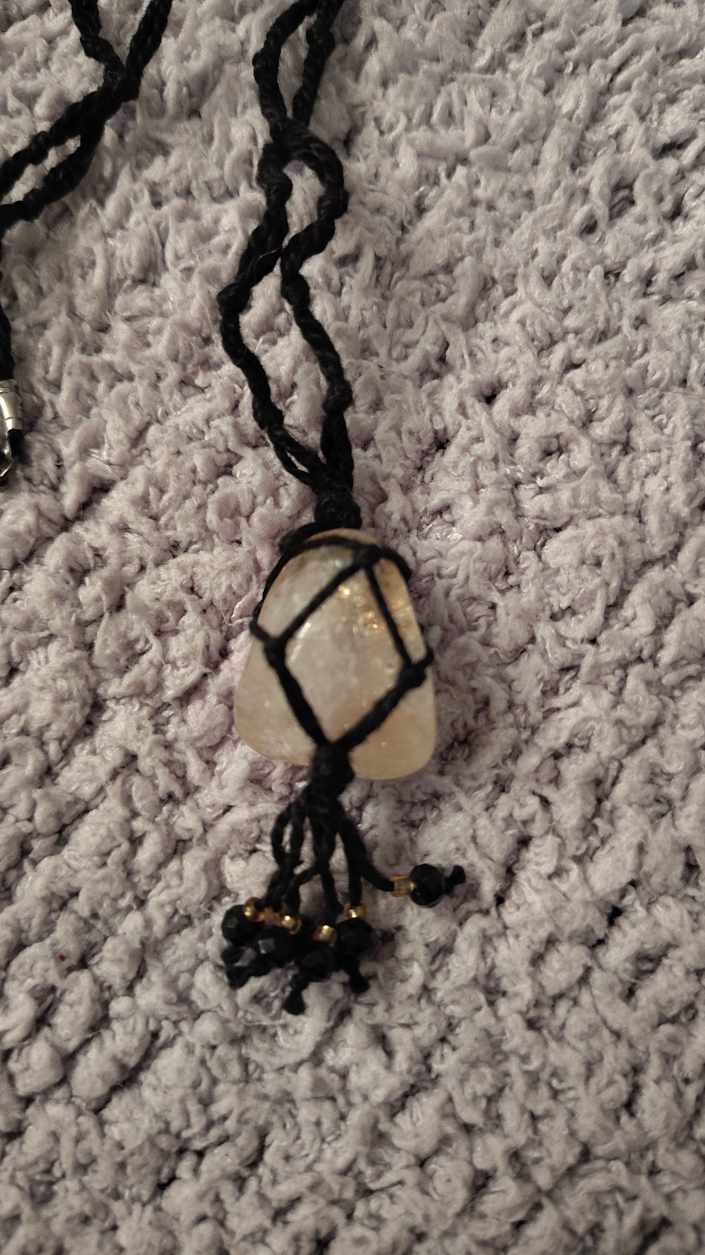 Black Cord Macrame Tumbled Citrine Necklace