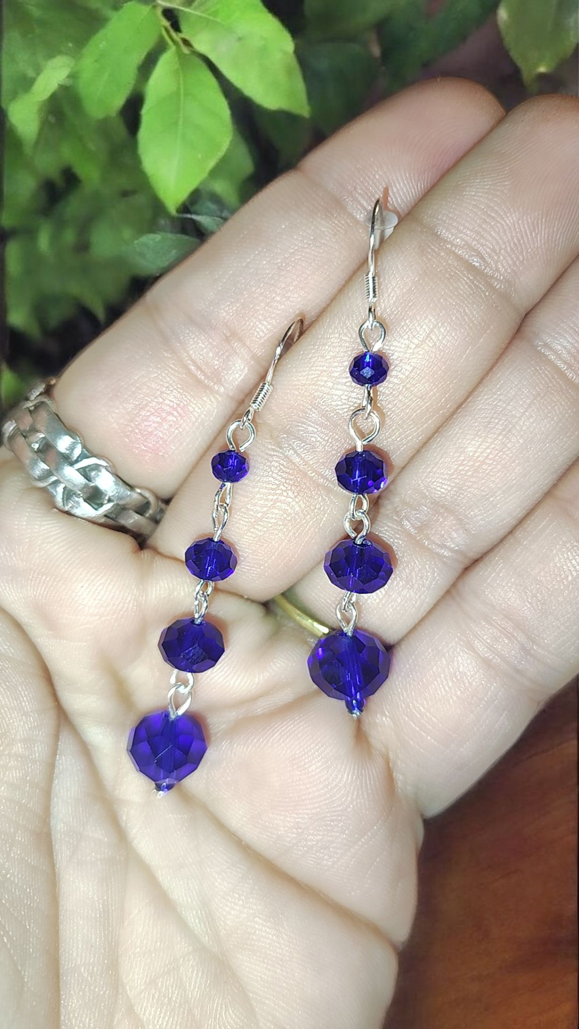 925 Blue Glass Dangle Earrings
