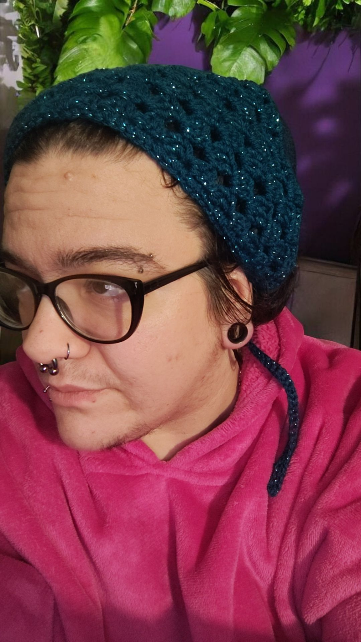 Crocheted Blue Sparkle Bandana Headscarf