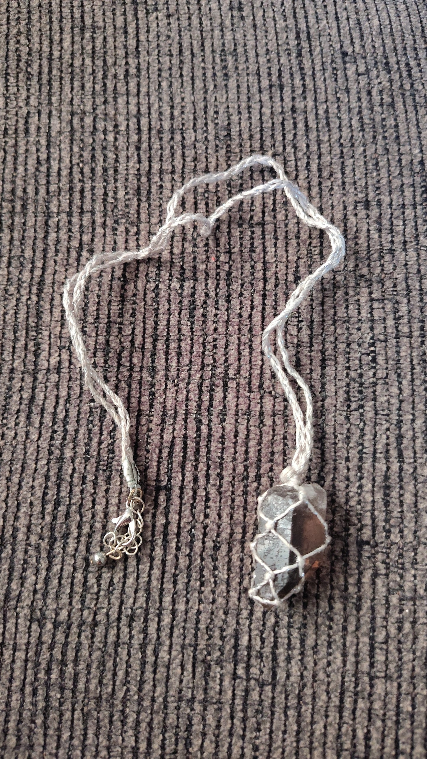 Silver Cord Macrame Raw Smoky Quartz Necklace