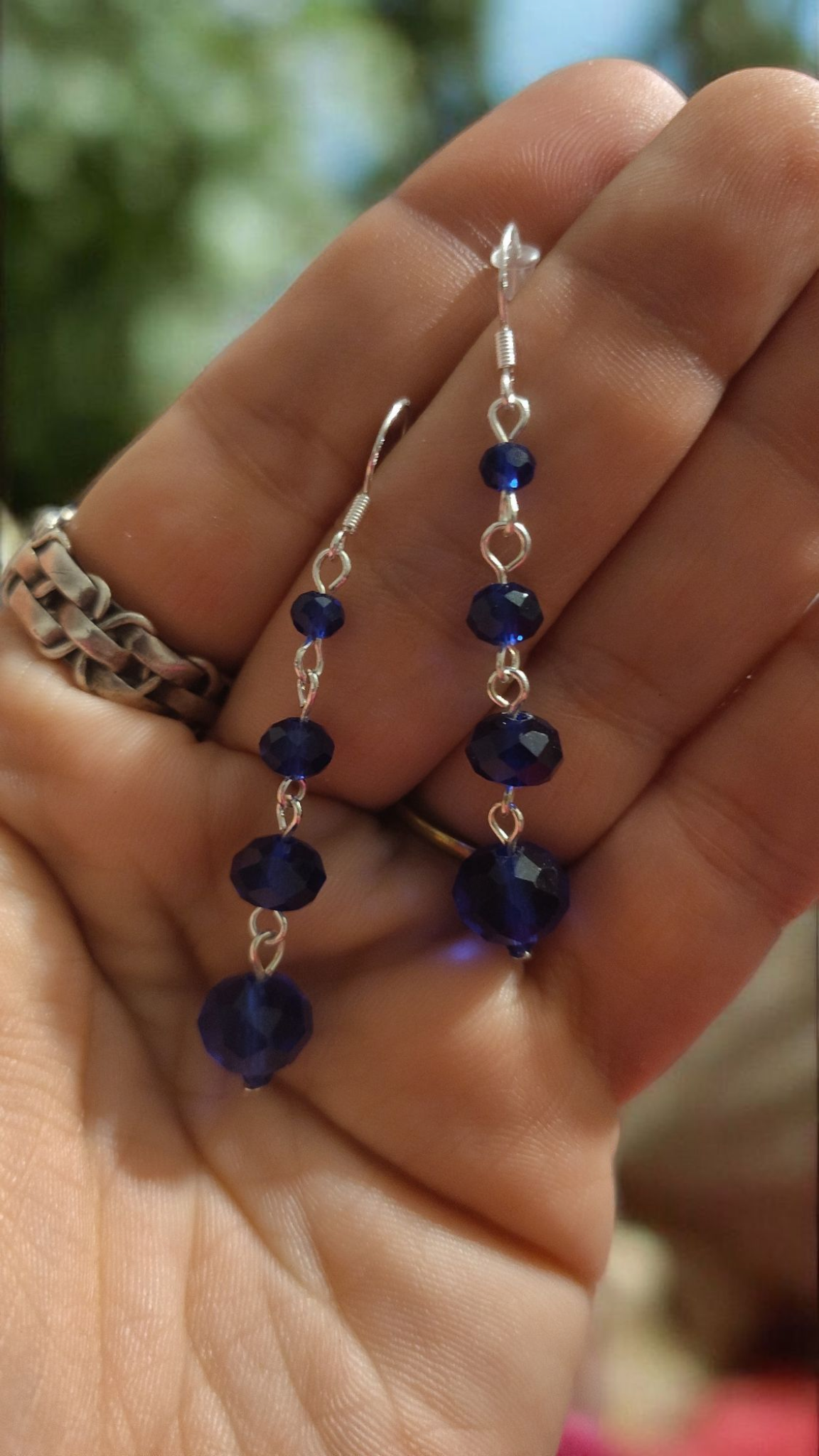 925 Blue Glass Dangle Earrings