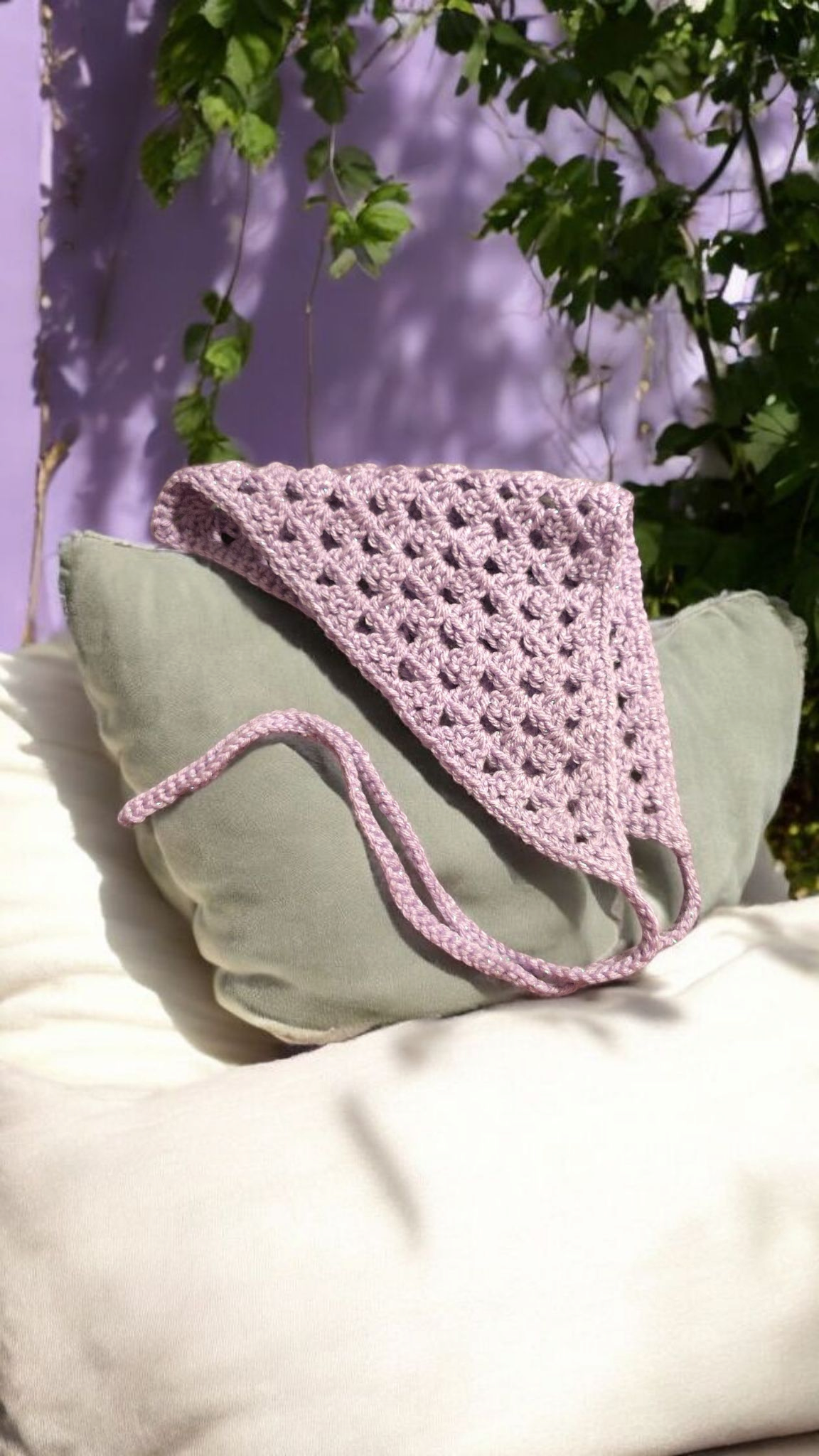 Crocheted Lavender Sparkle Bandana Headscarf