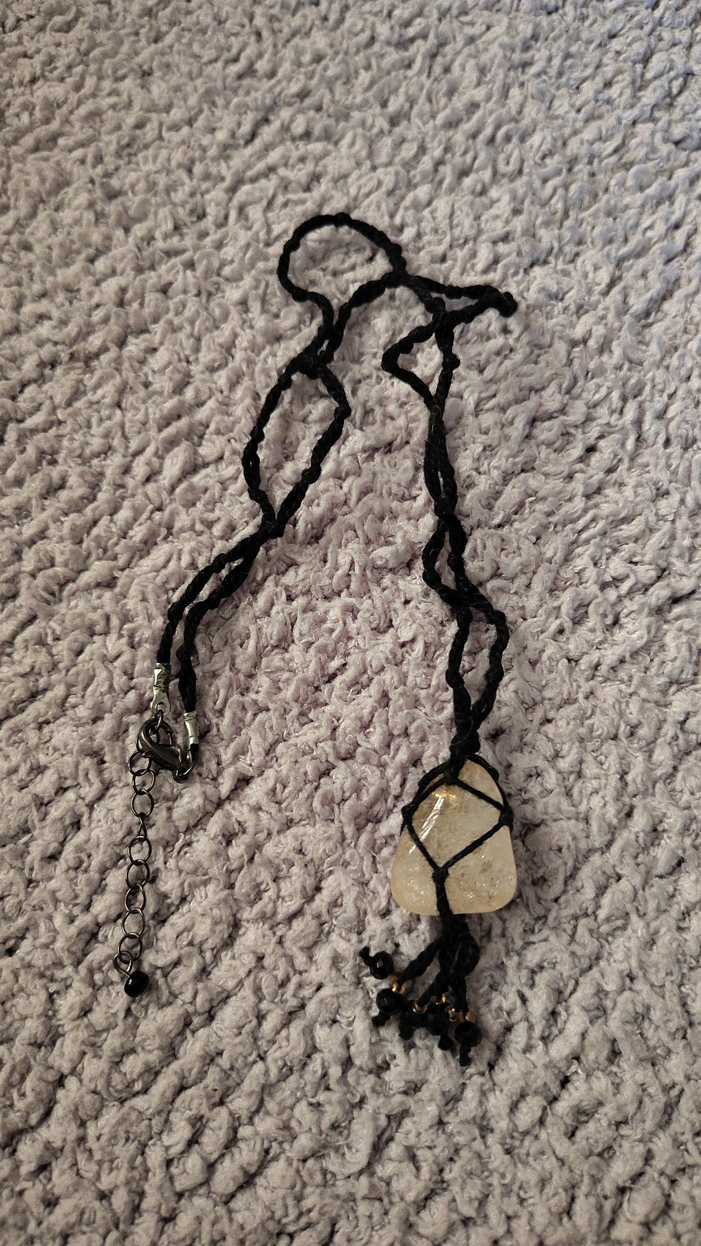 Black Cord Macrame Tumbled Citrine Necklace