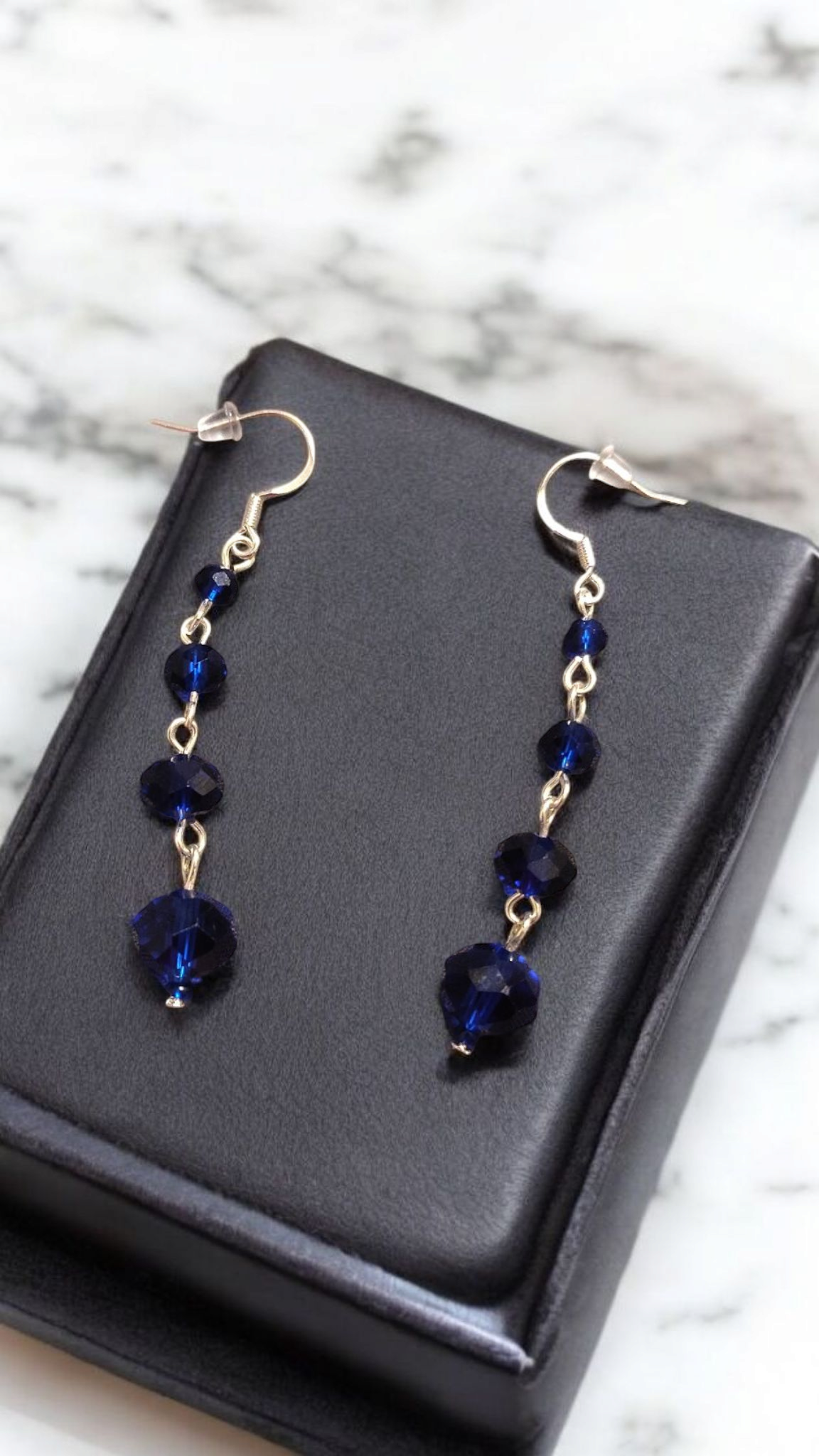 925 Blue Glass Dangle Earrings