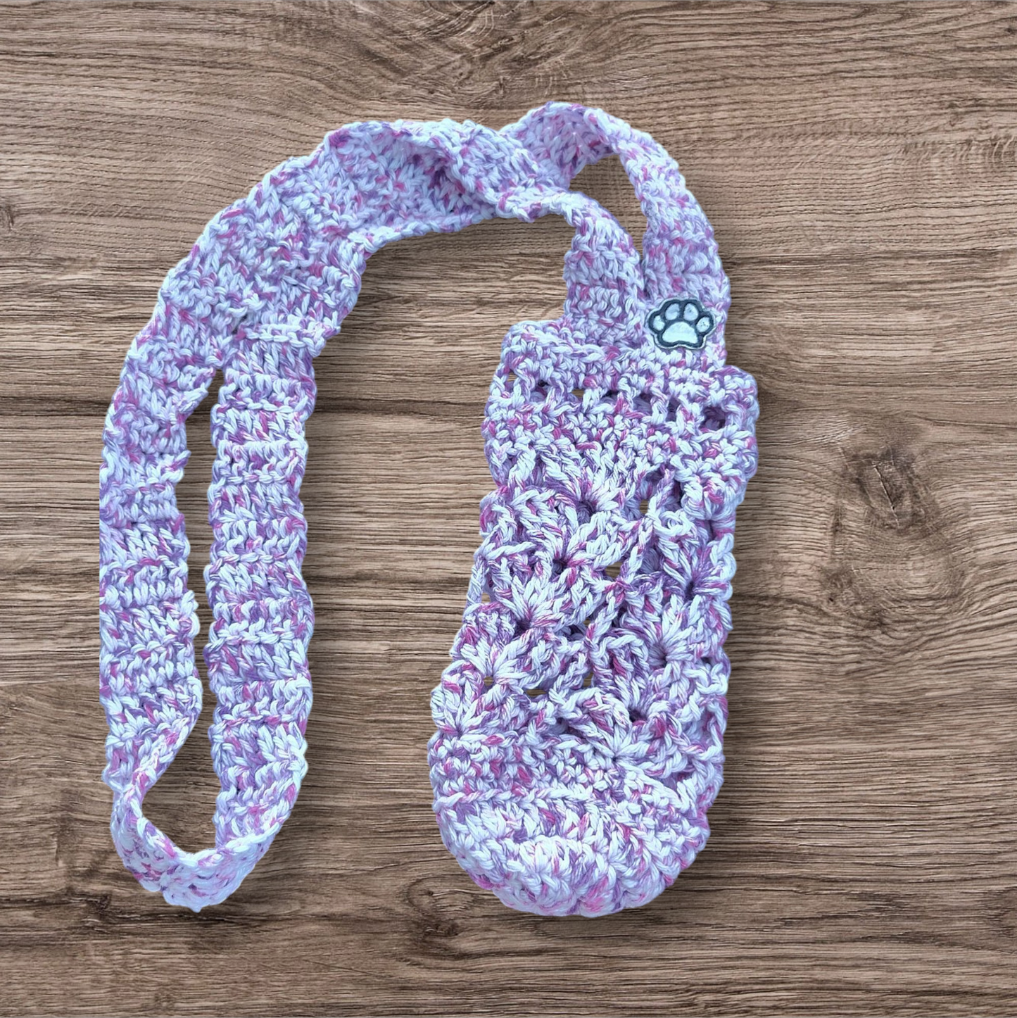 Crocheted Water Bottle Holder - Berry with Paw Print