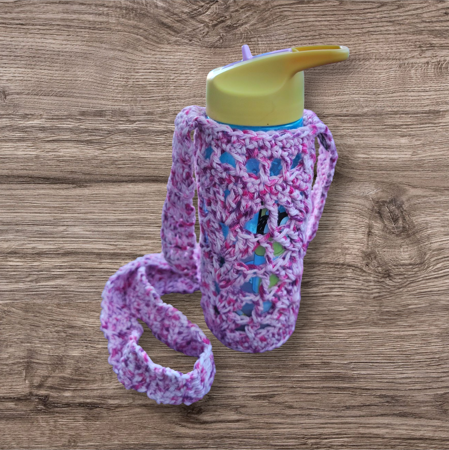 Crocheted Water Bottle Holder - Berry with Paw Print