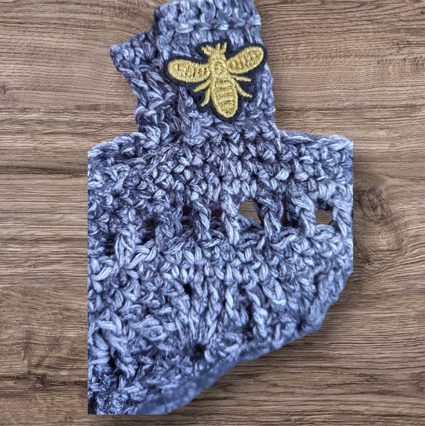 Crocheted Water Bottle Holder - Black With Bee