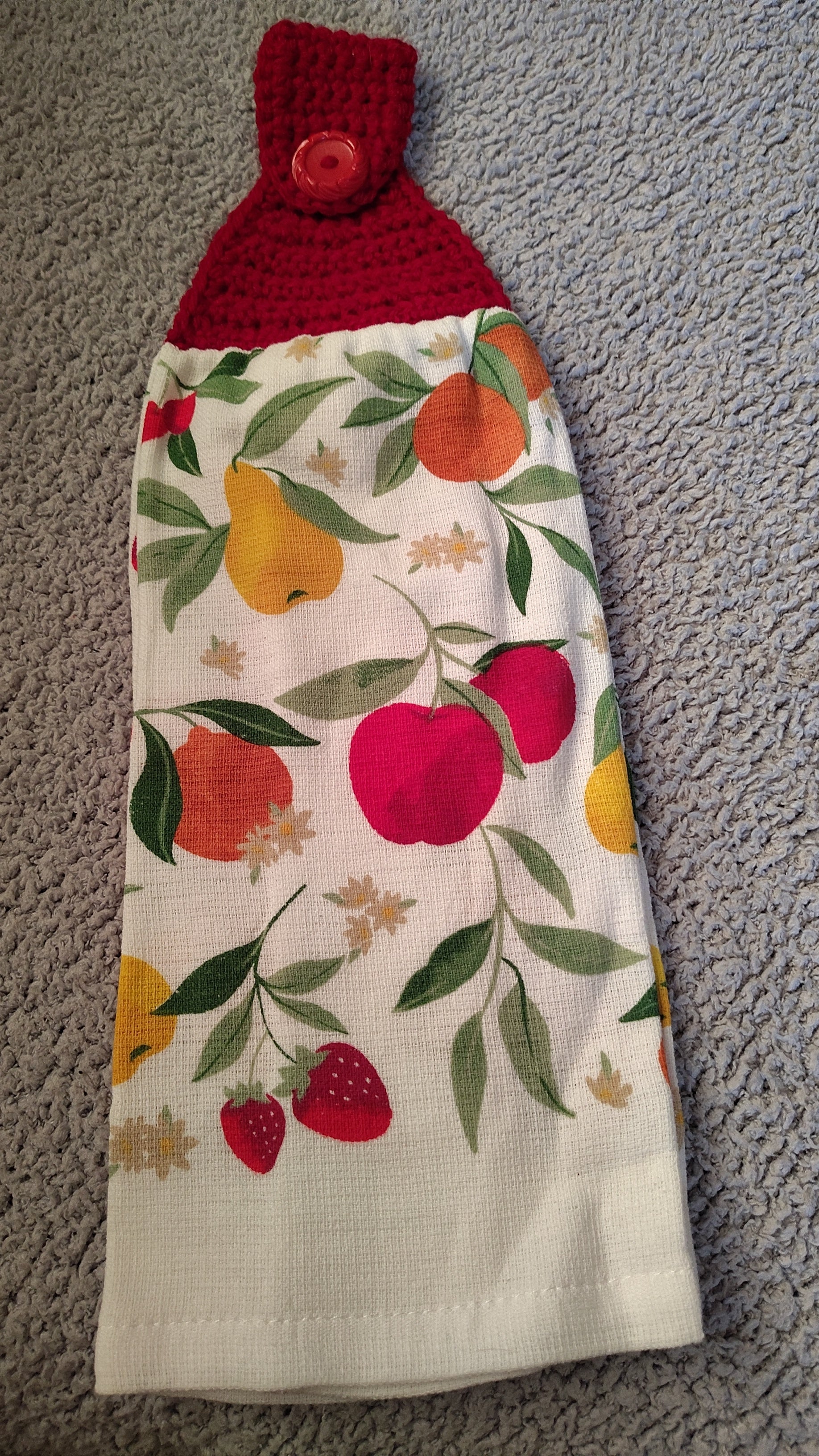 Crochet-topped Hanging Kitchen Towel (fruits), image size:1836x3264