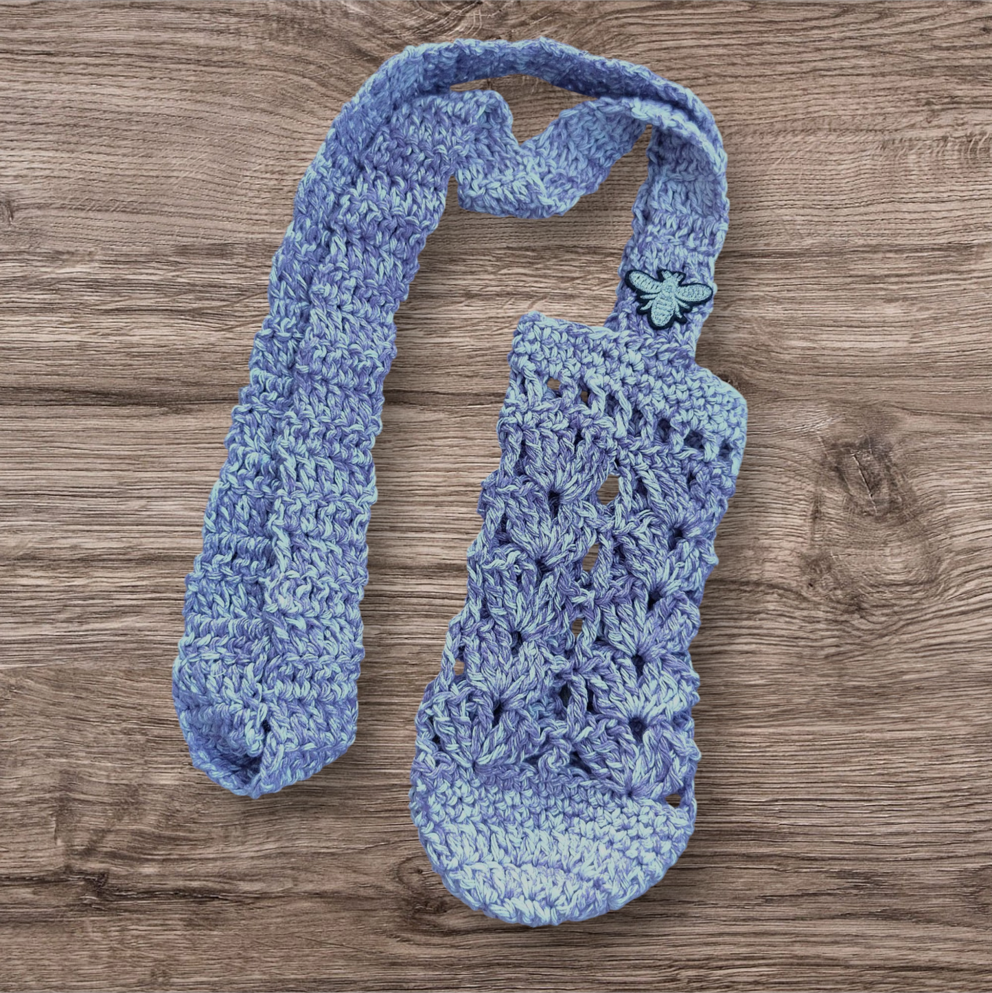 Crocheted Water Bottle Holder - Purple with Silver Bee