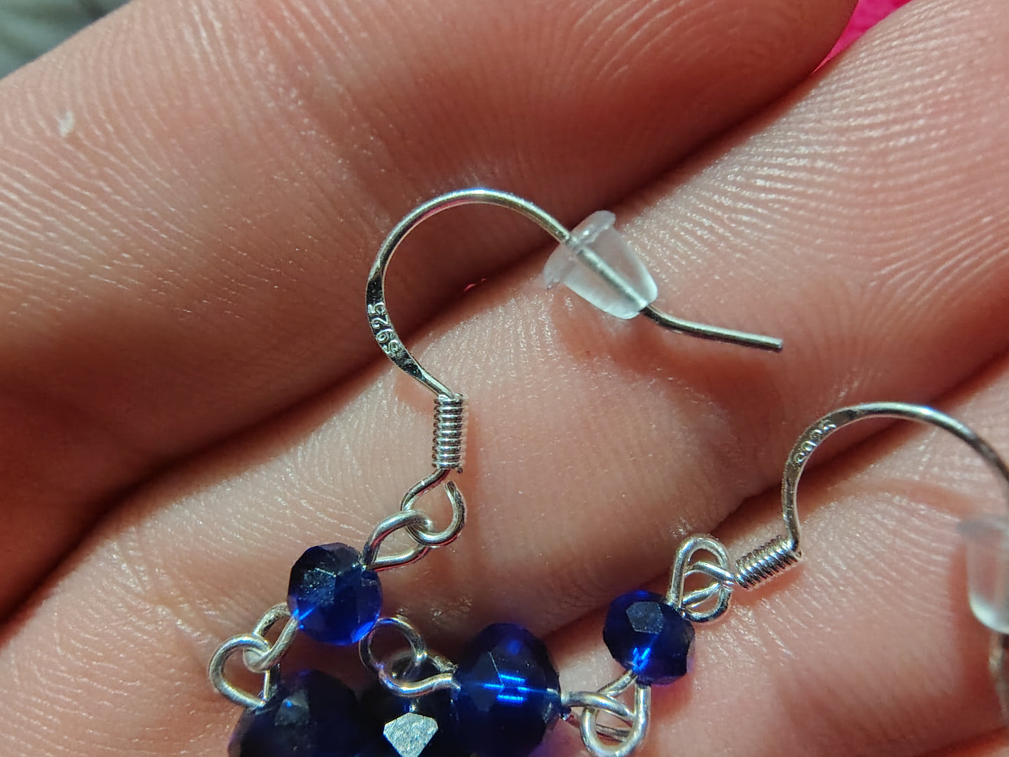 925 Blue Glass Dangle Earrings