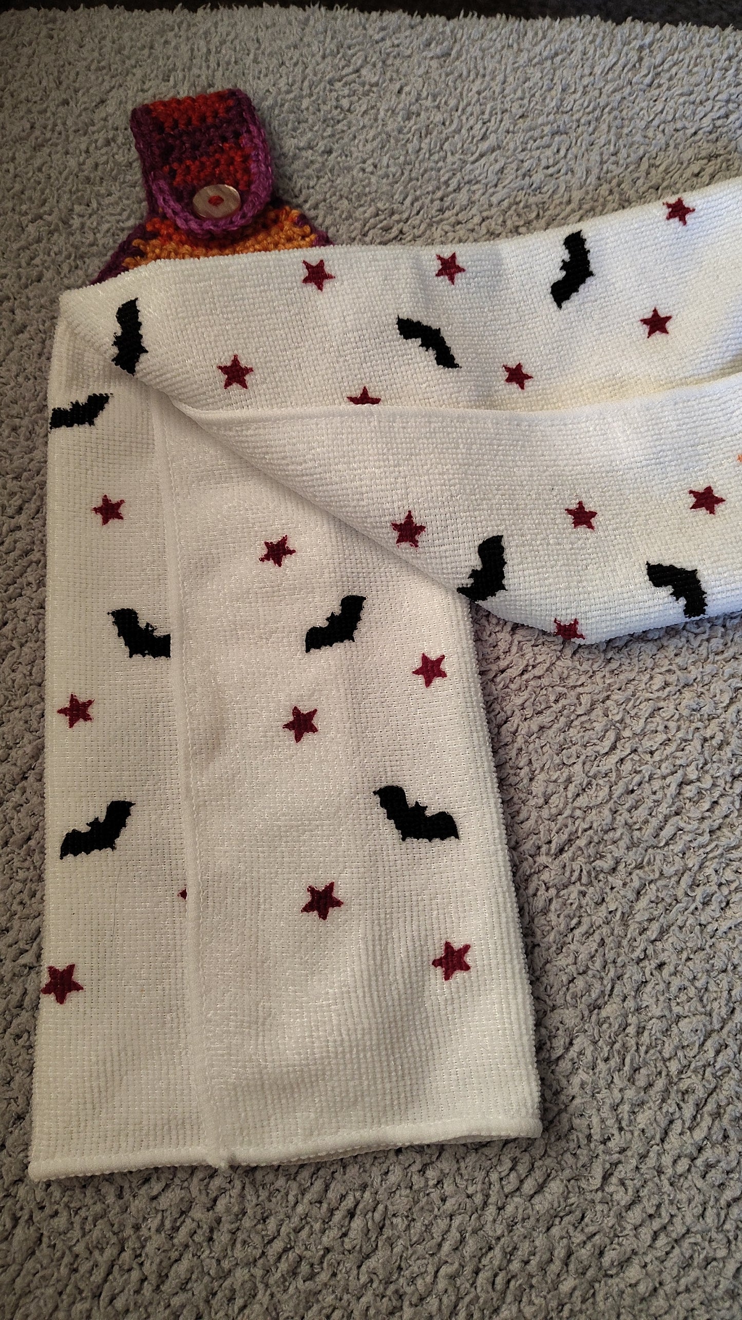 Crochet-topped Microfiber Hanging Kitchen Towel (Happy Spooky Halloween)