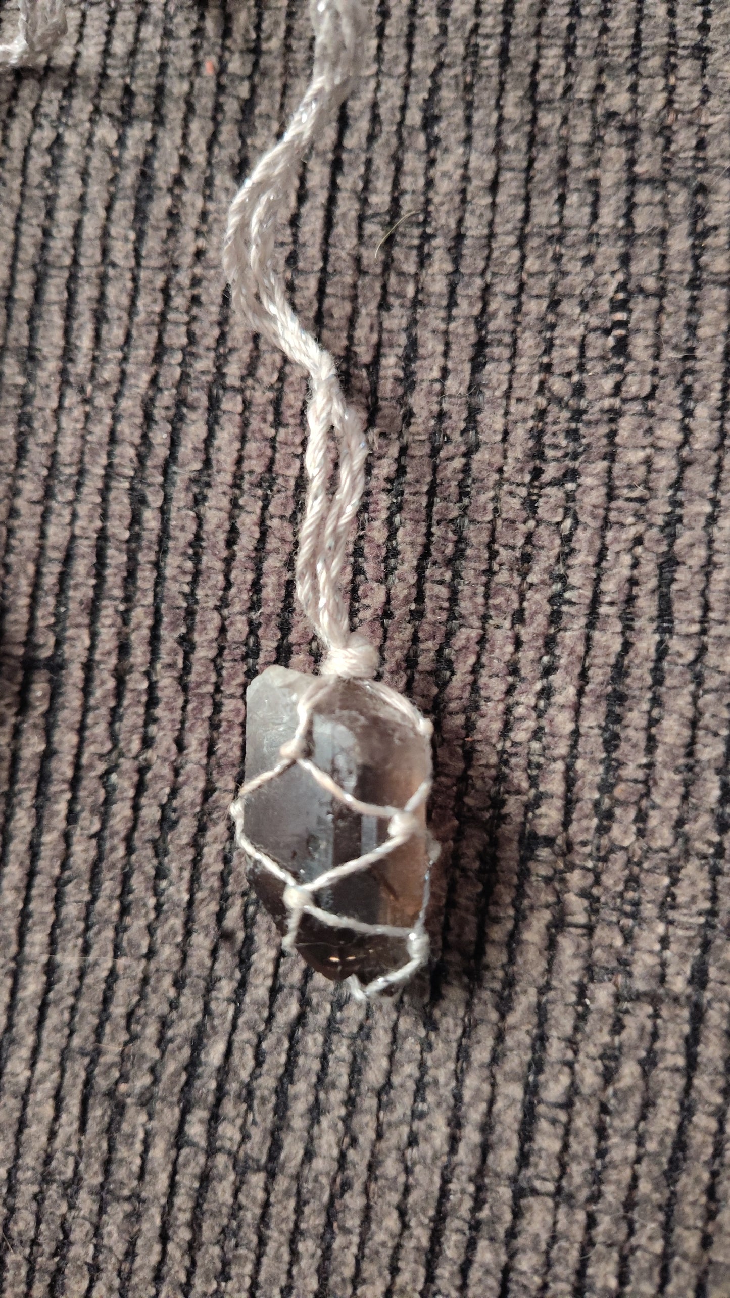 Silver Cord Macrame Raw Smoky Quartz Necklace
