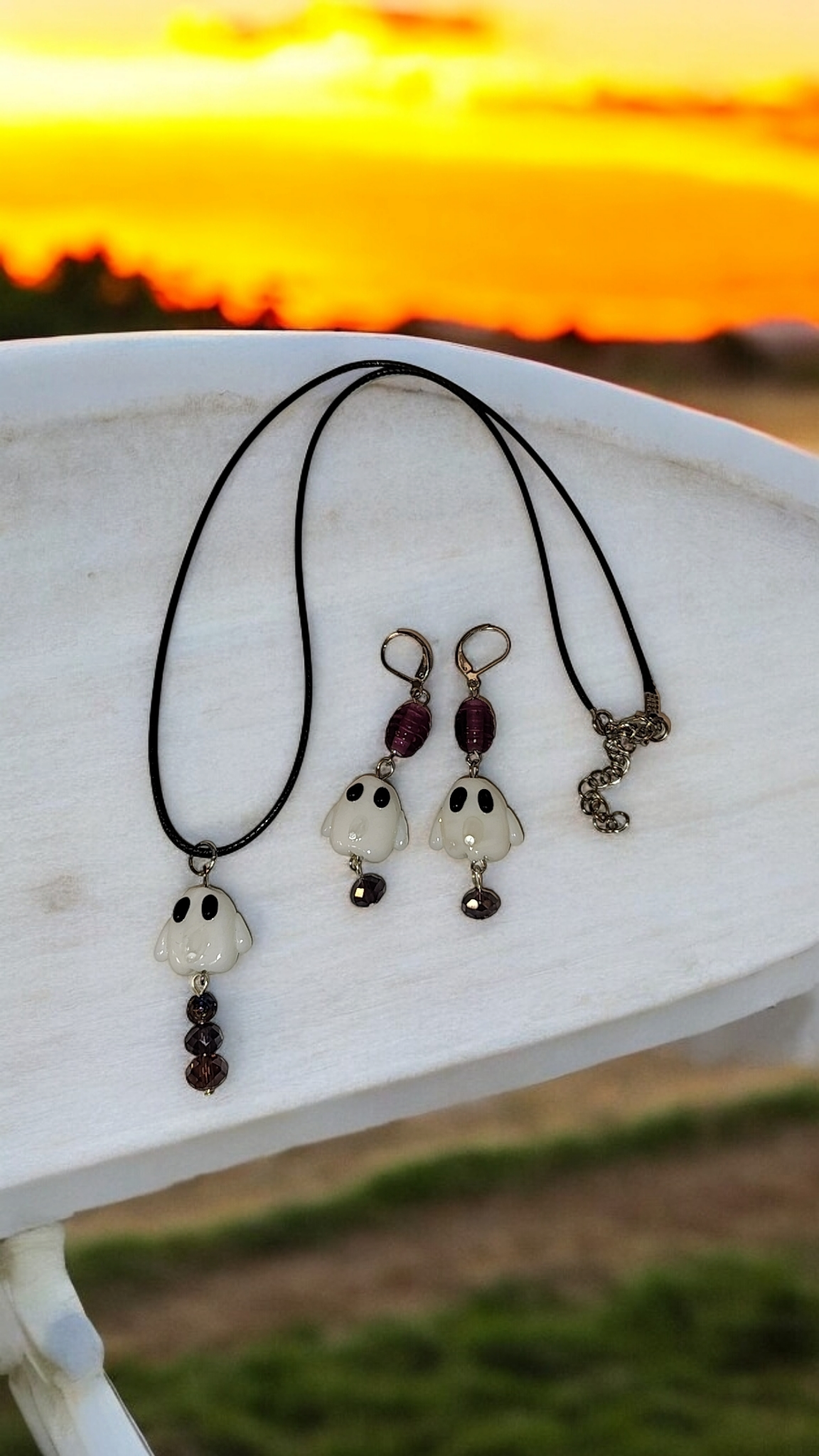 Glass Ghost Necklace and Earring Set