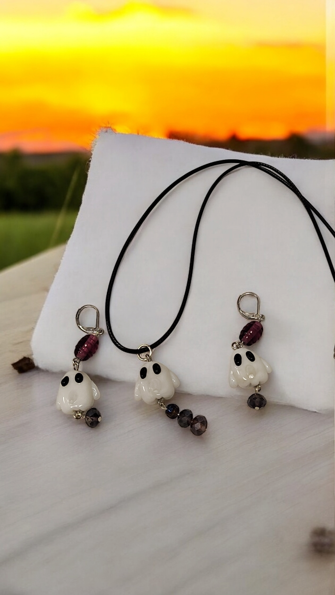 Glass Ghost Necklace and Earring Set