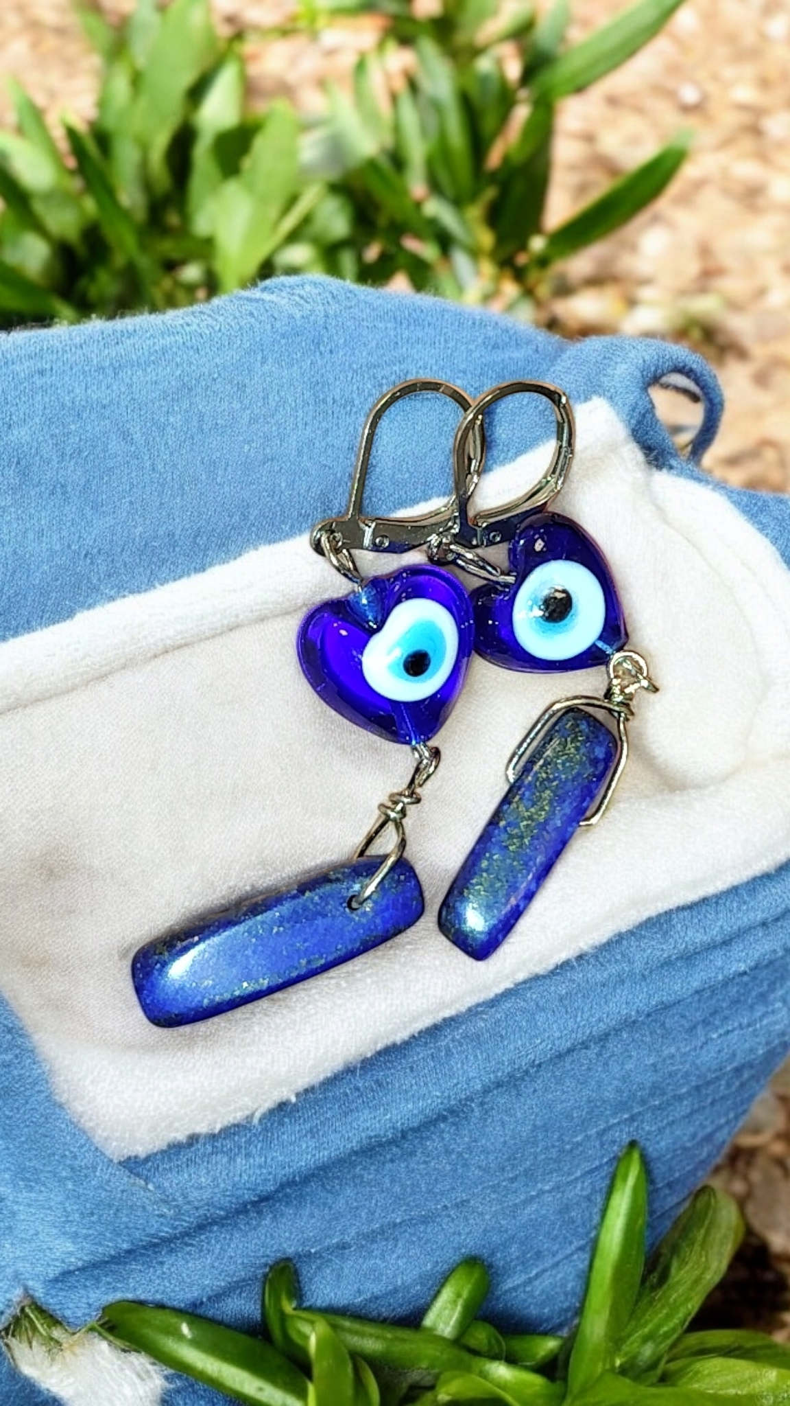 Evil Eye Lapis Lazuli Dangle Earrings