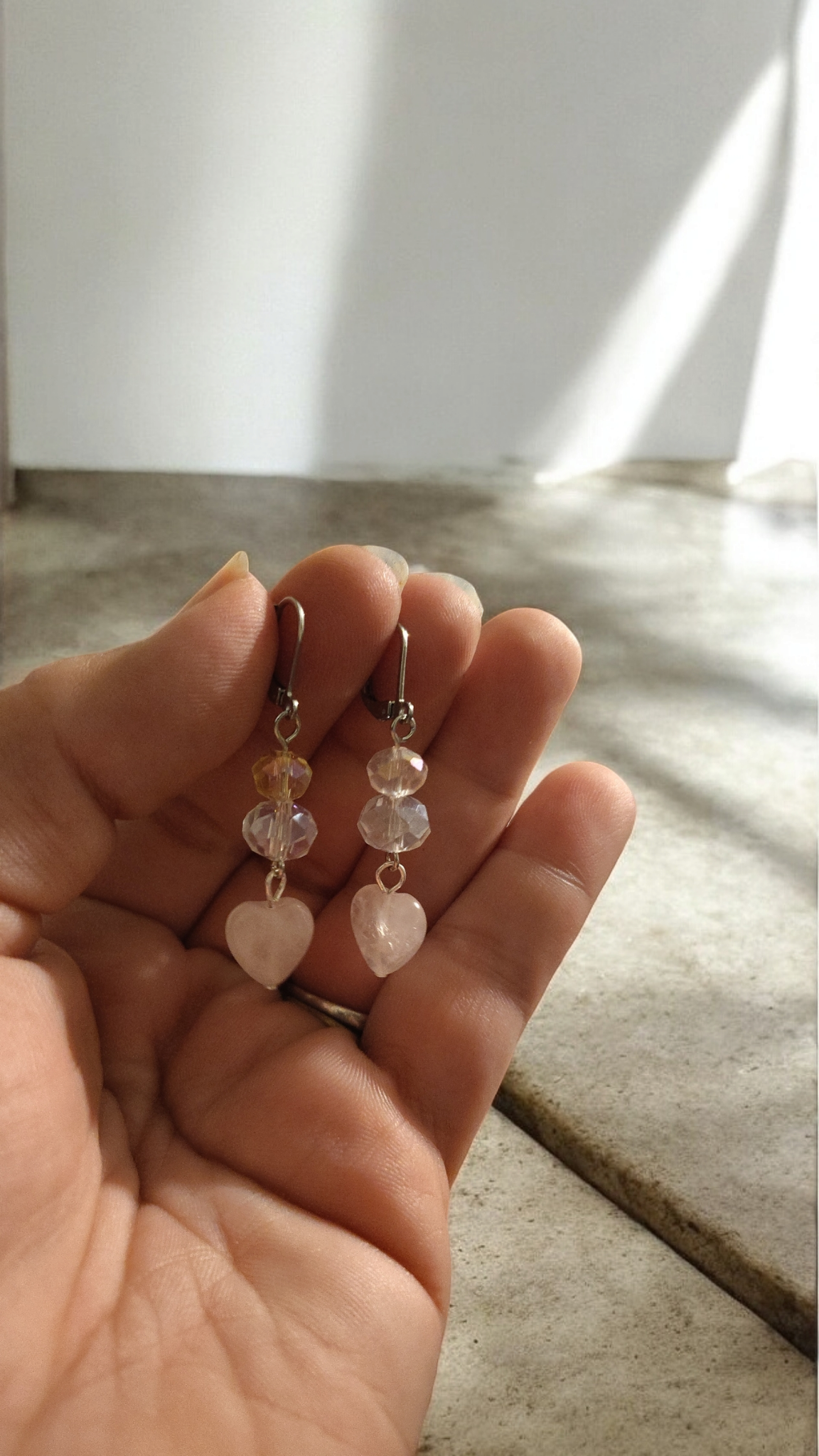 Rose Quartz Heart Dangle Earrings