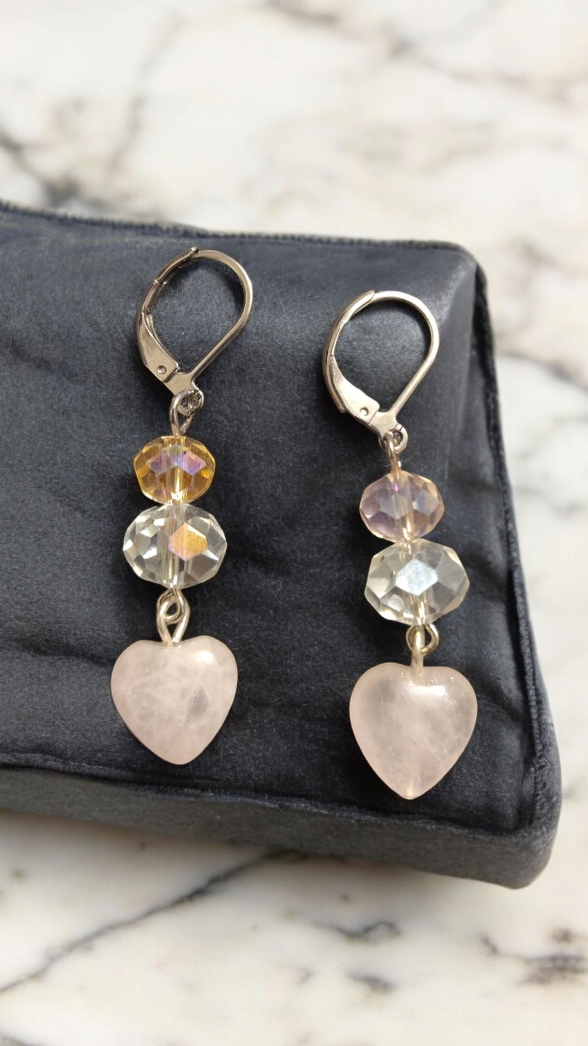 Rose Quartz Heart Dangle Earrings