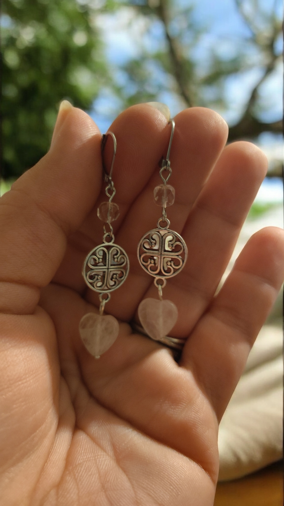 Rose Quartz Heart Dangle Earrings