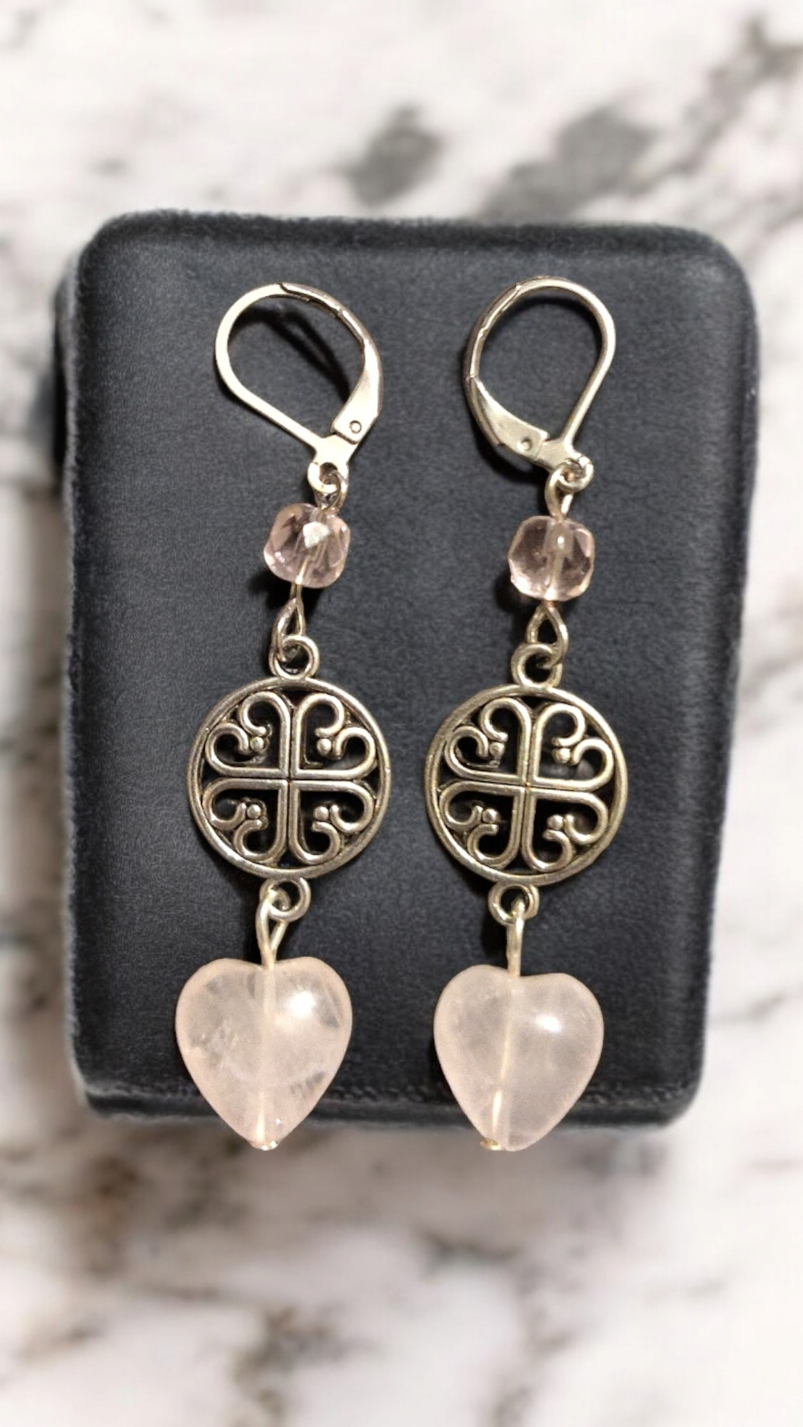 Rose Quartz Heart Dangle Earrings