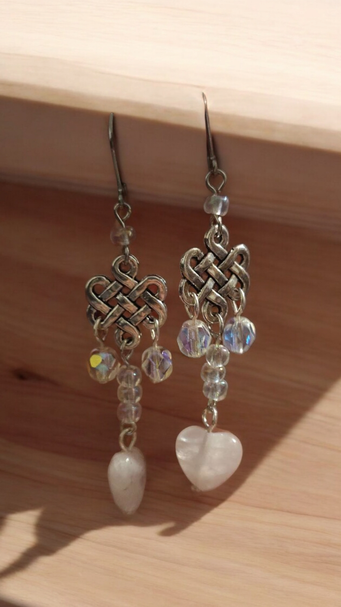 Rose Quartz Heart Dangle Earrings