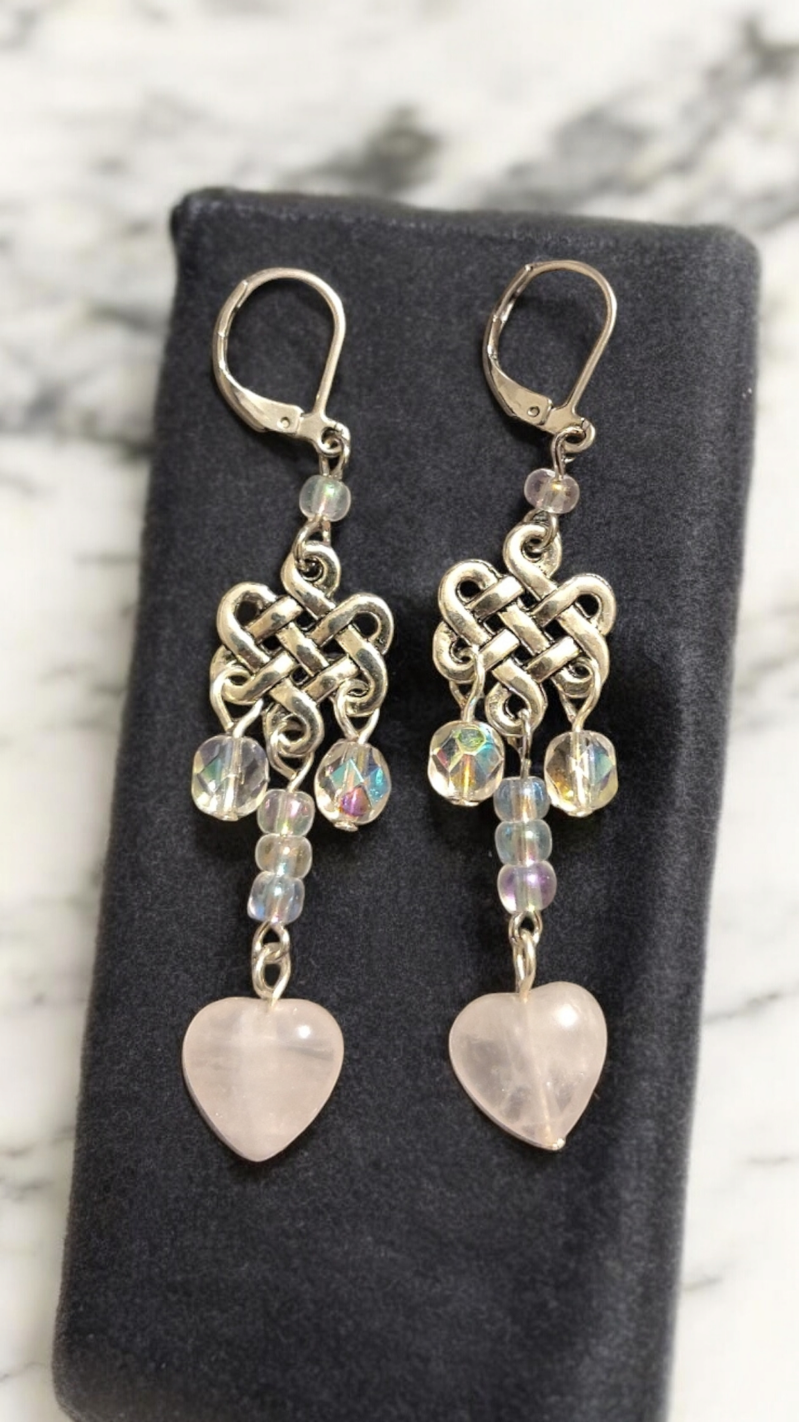 Rose Quartz Heart Dangle Earrings