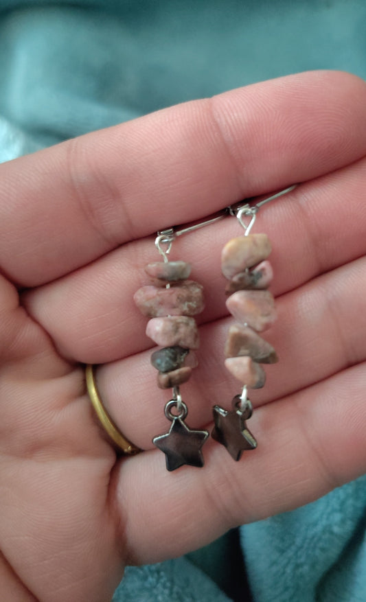 Rhodonite and Hematite Star Dangle Earrings
