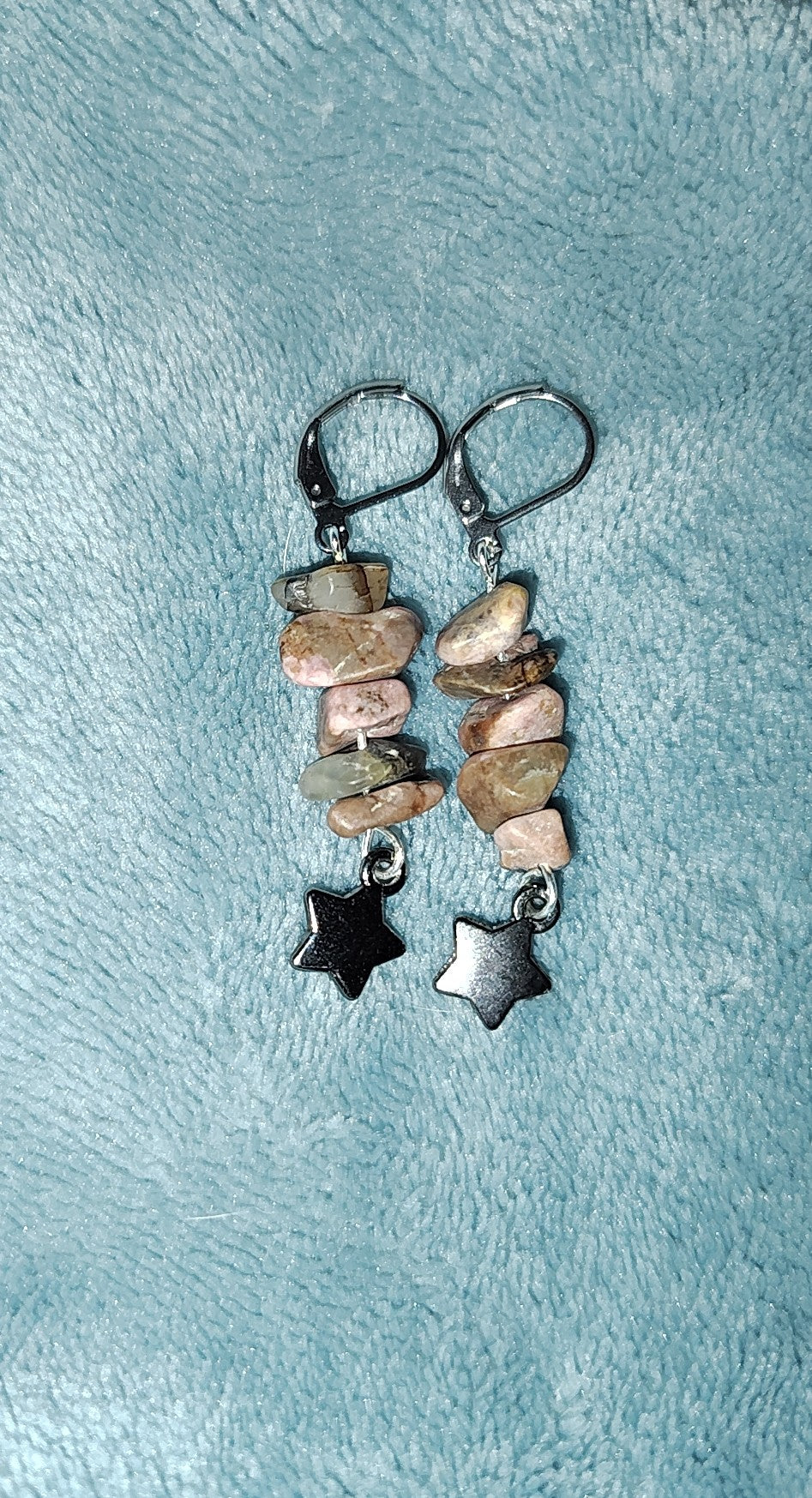 Rhodonite and Hematite Star Dangle Earrings