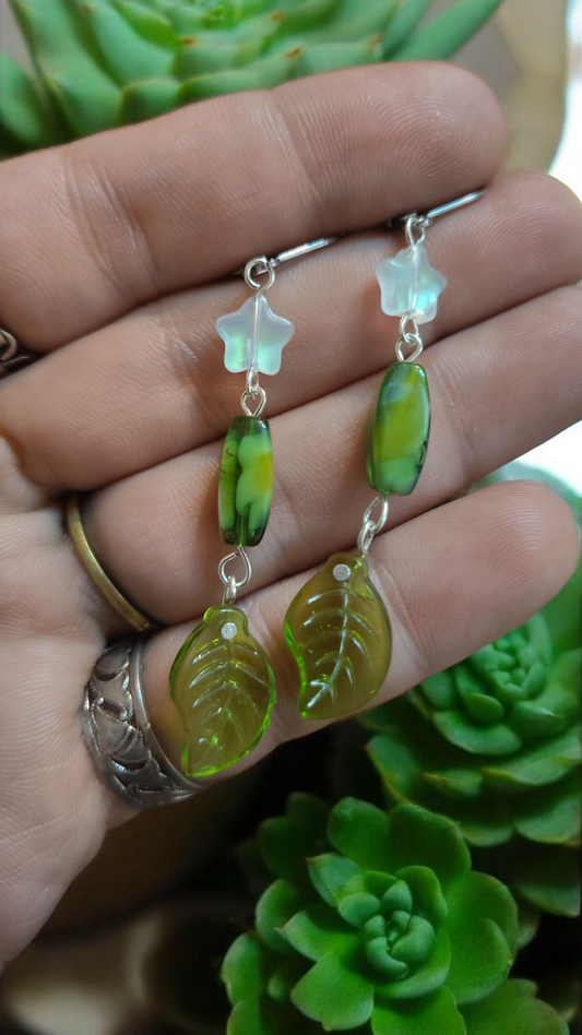Green Leaf Dangle Earrings