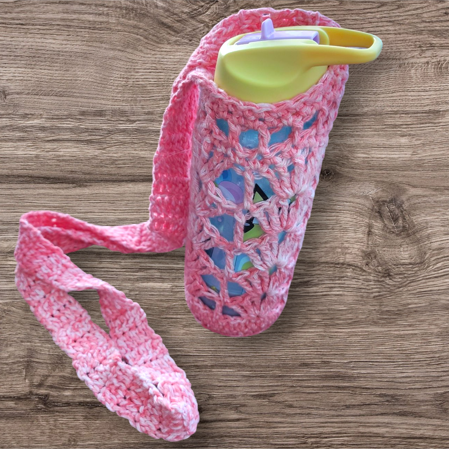 Crocheted Water Bottle Holder - Pink