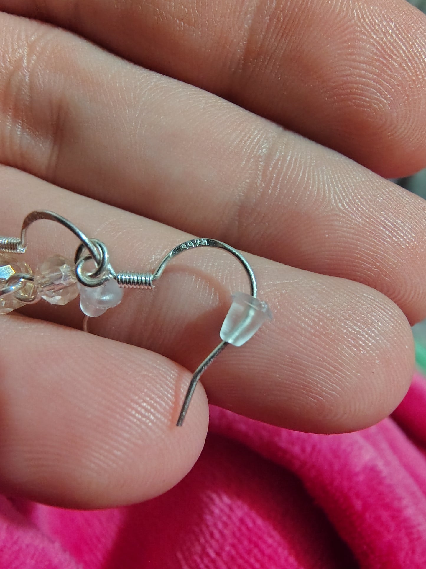 925 Pink Glass Dangle Earrings