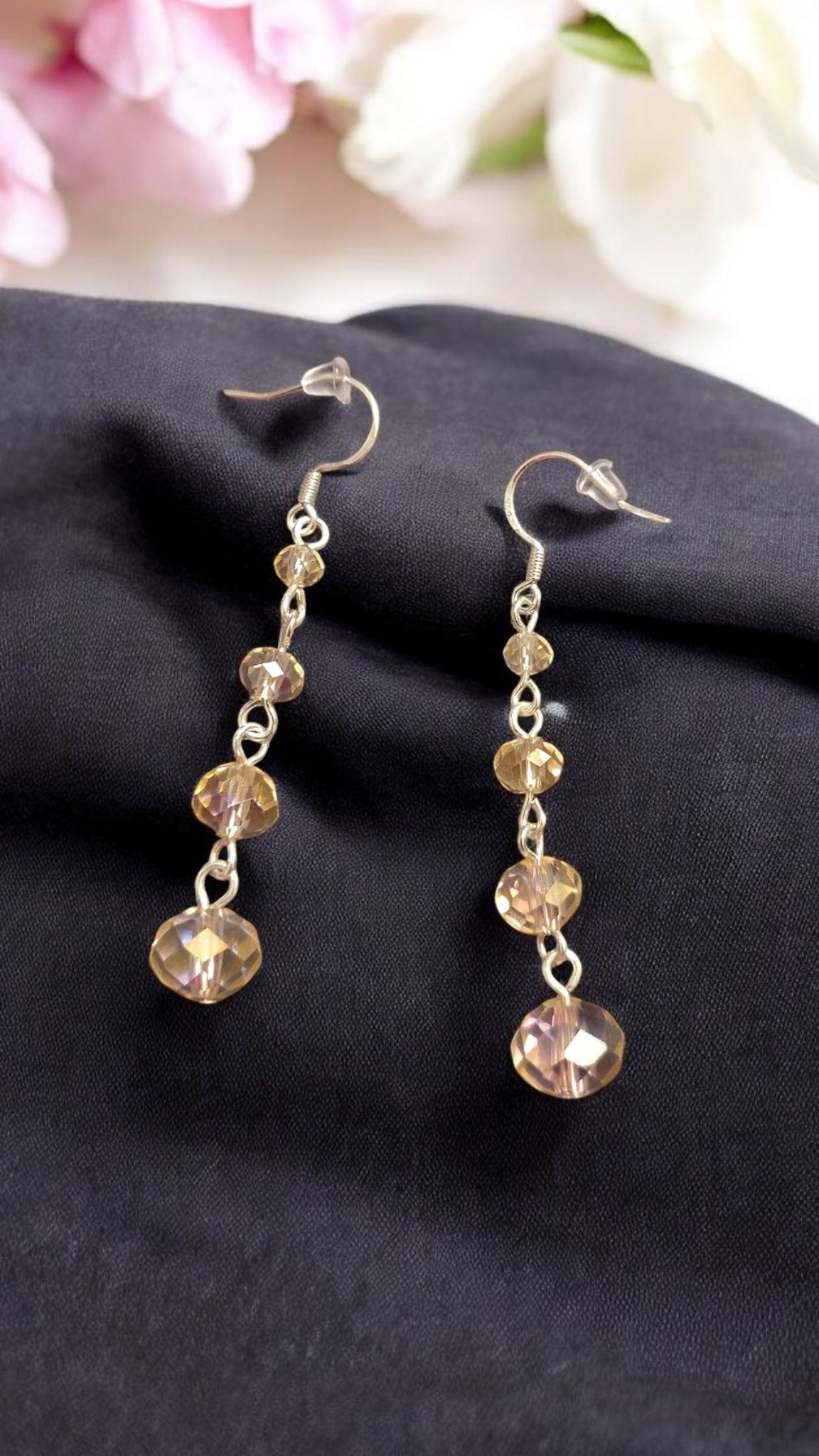 925 Pink Glass Dangle Earrings