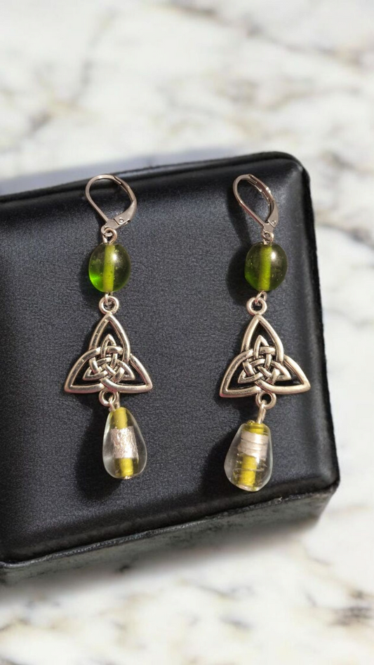 Green Celtic Knot Dangle Earrings