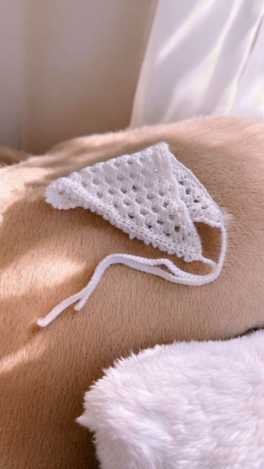 Crocheted White Sparkle Bandana Headscarf