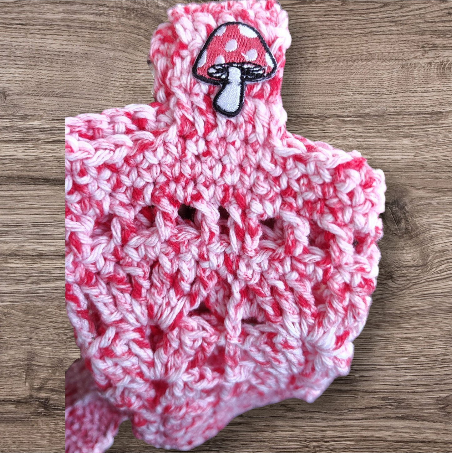 Crocheted Water Bottle Holder - Red With Mushroom
