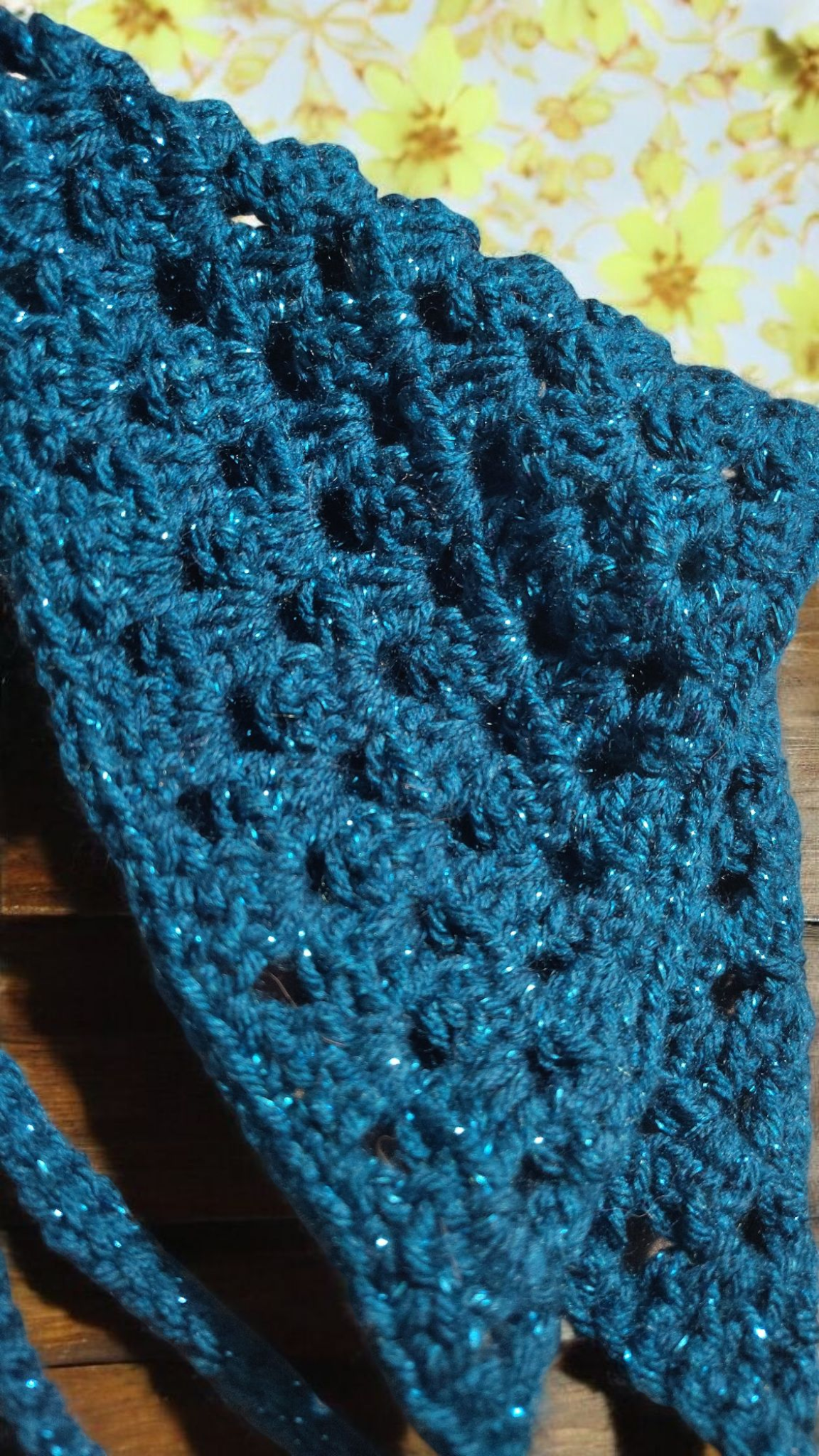 Crocheted Blue Sparkle Bandana Headscarf