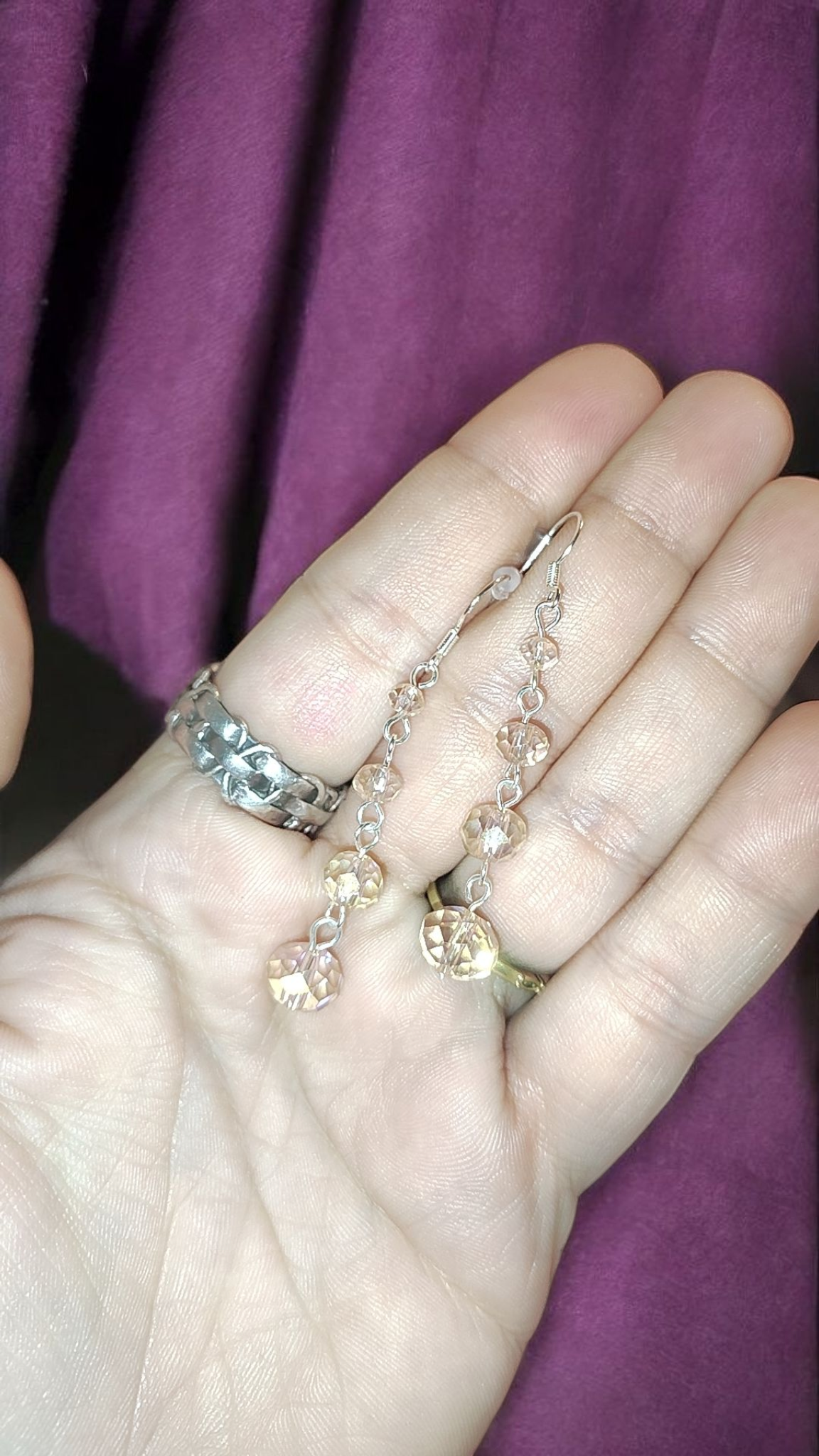 925 Pink Glass Dangle Earrings