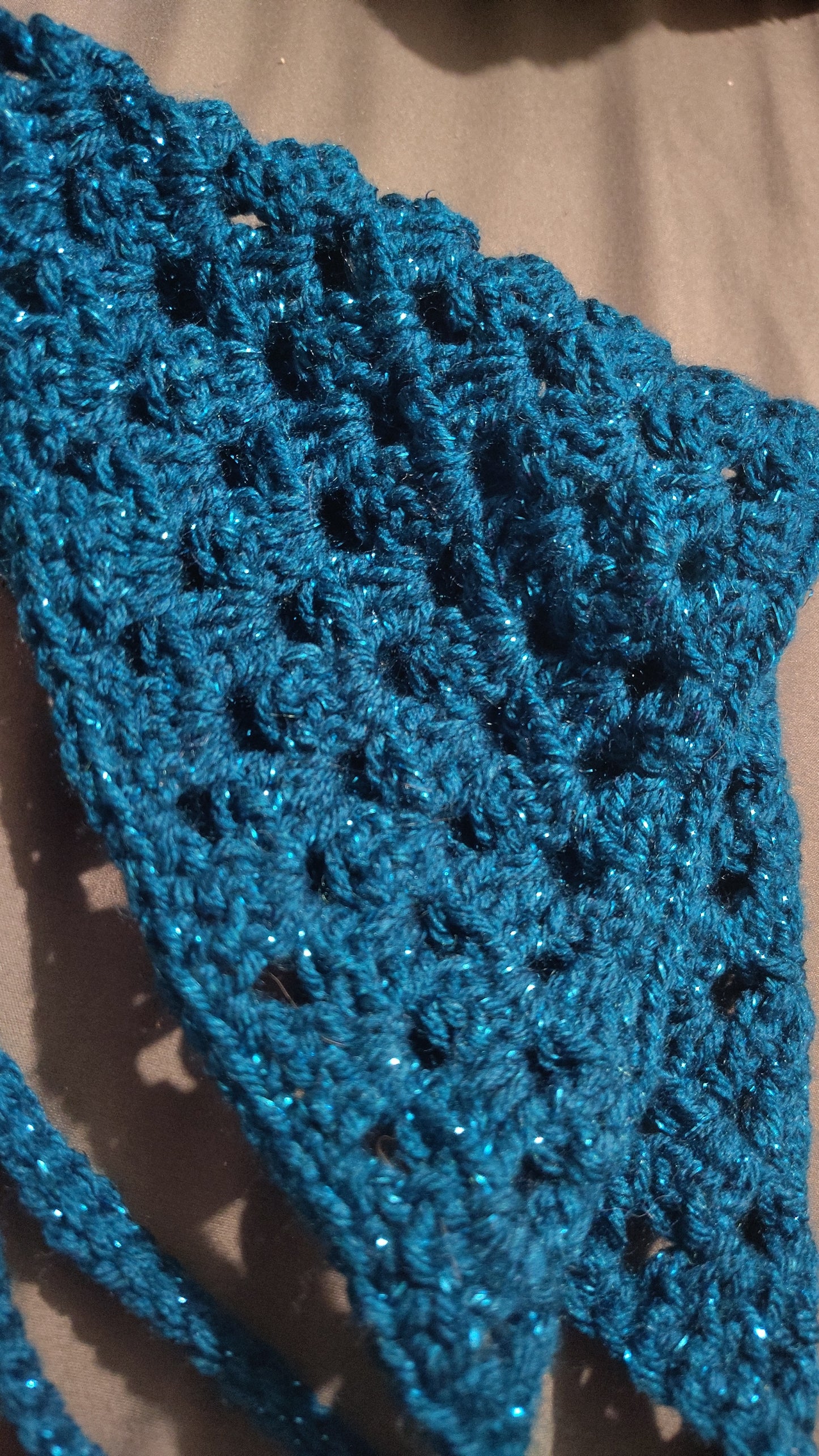 Crocheted Blue Sparkle Bandana Headscarf