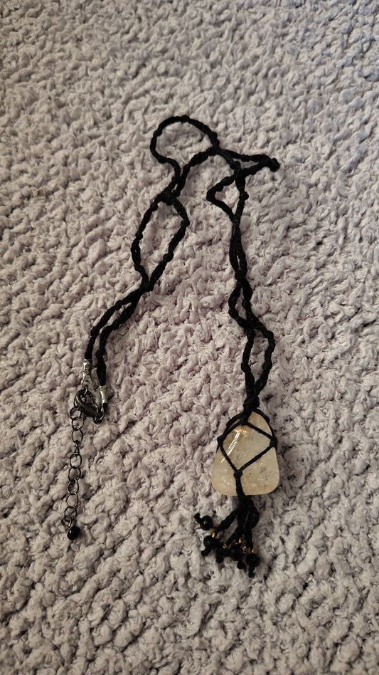 Black Cord Macrame Tumbled Citrine Necklace